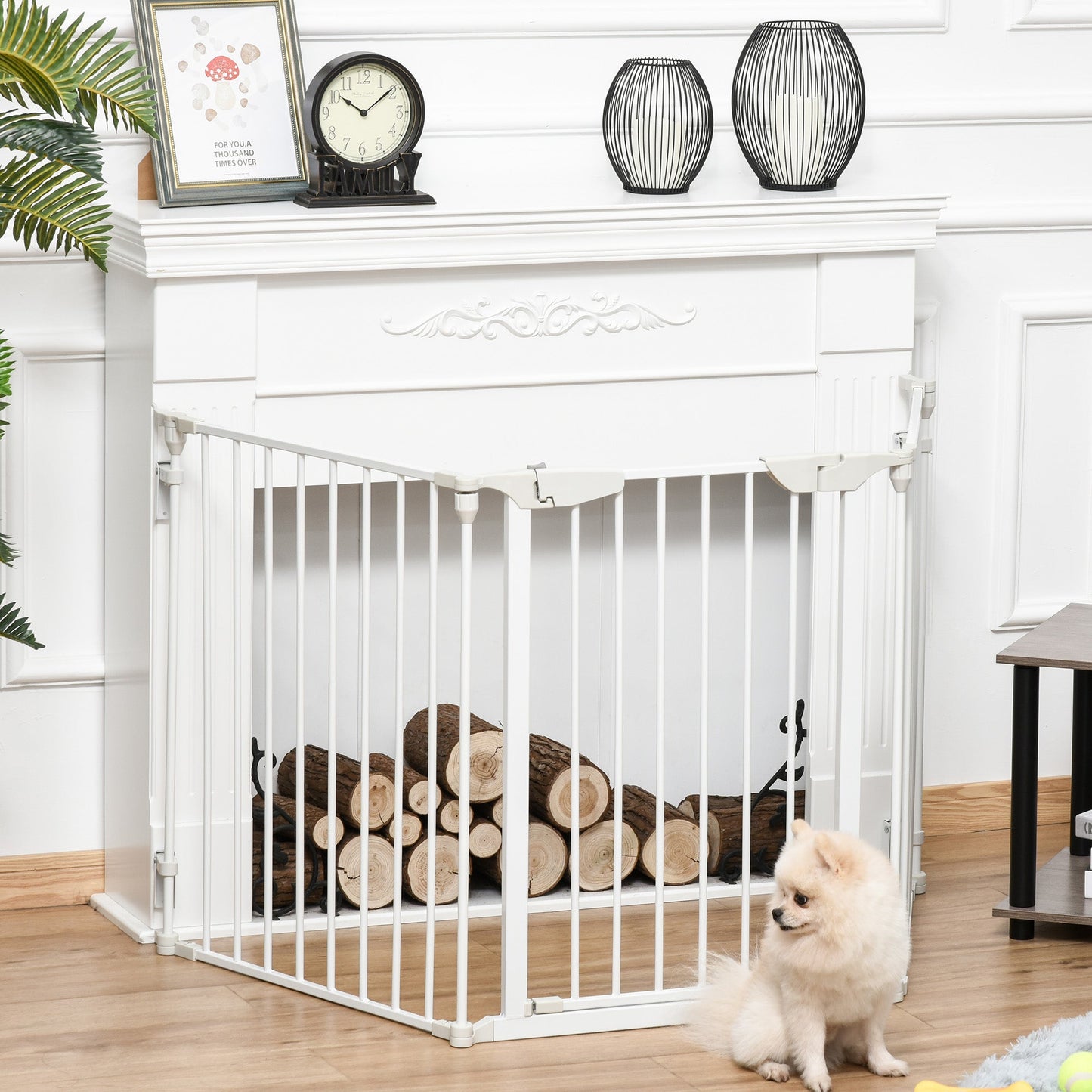 Pet Safety Gate, 3 Panels Playpen Fireplace, Metal Fence, Stair Barrier, Room Divider w/ Walk-Through Door - White