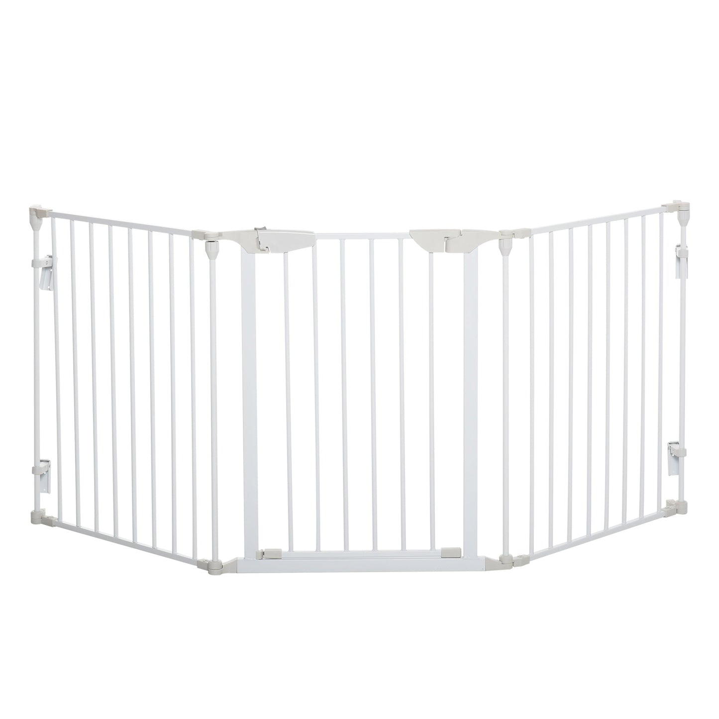 Pet Safety Gate, 3 Panels Playpen Fireplace, Metal Fence, Stair Barrier, Room Divider w/ Walk-Through Door - White