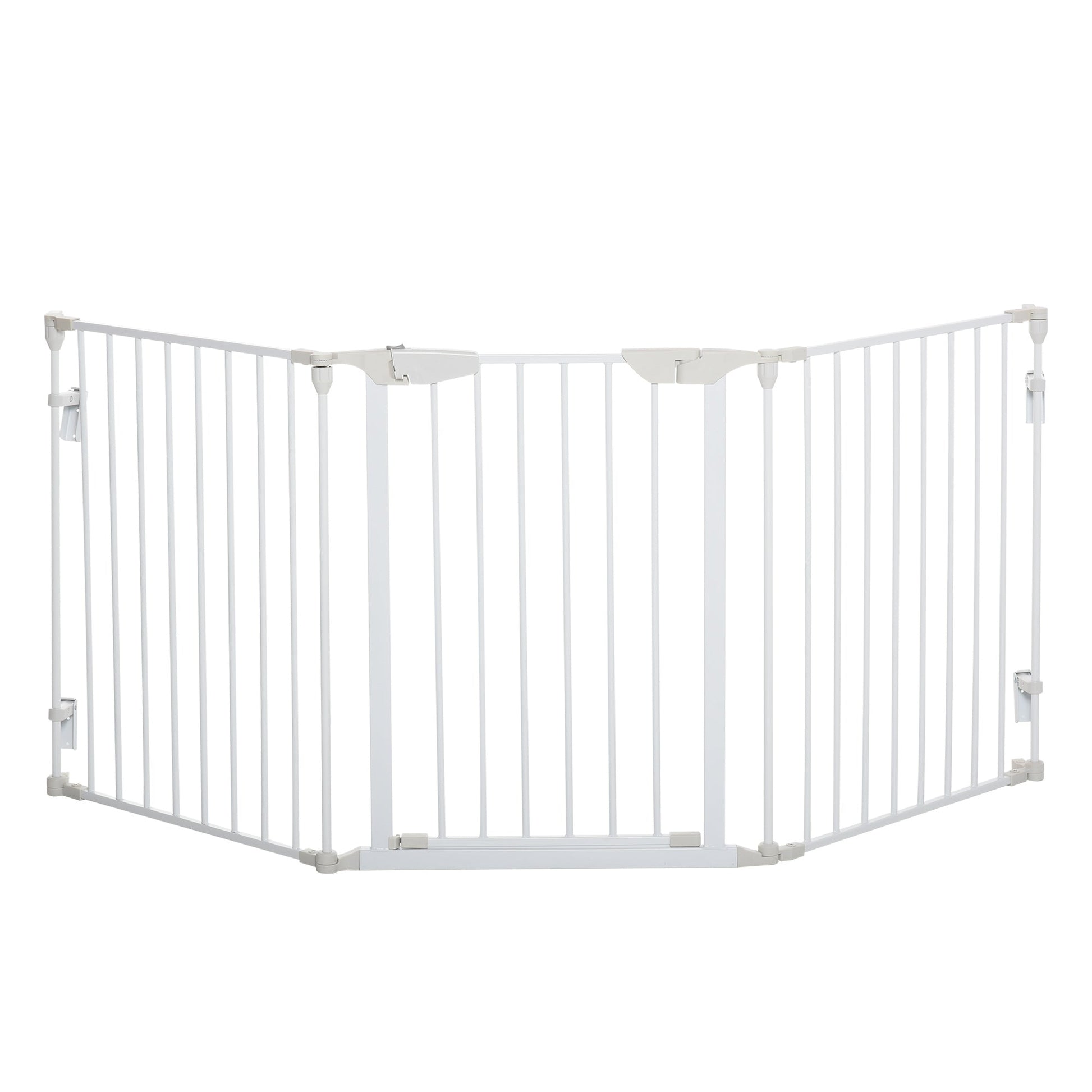 Pet Safety Gate, 3 Panels Playpen Fireplace, Metal Fence, Stair Barrier, Room Divider w/ Walk-Through Door - White