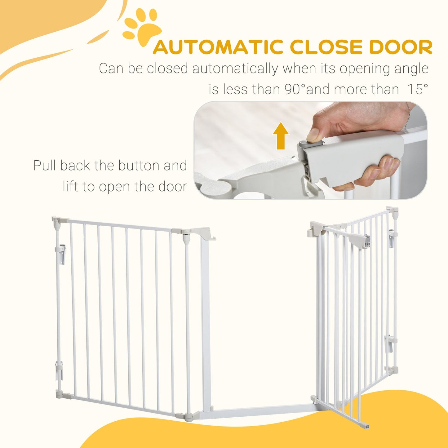 Pet Safety Gate, 3 Panels Playpen Fireplace, Metal Fence, Stair Barrier, Room Divider w/ Walk-Through Door - White