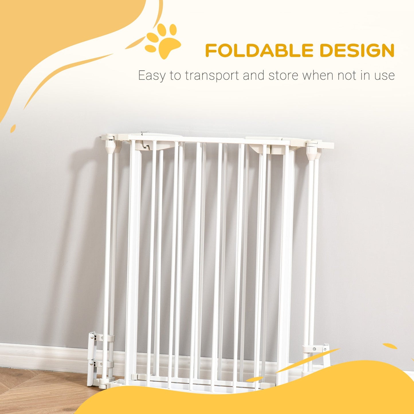 Pet Safety Gate, 3 Panels Playpen Fireplace, Metal Fence, Stair Barrier, Room Divider w/ Walk-Through Door - White