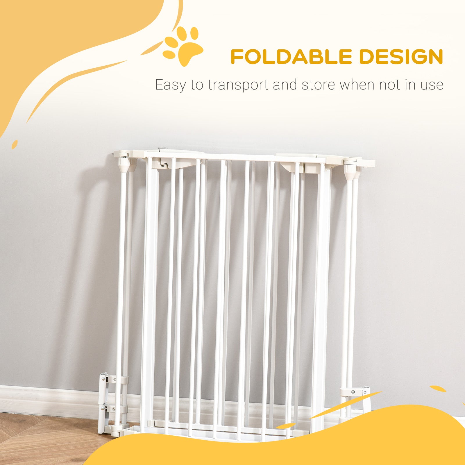 Pet Safety Gate, 3 Panels Playpen Fireplace, Metal Fence, Stair Barrier, Room Divider w/ Walk-Through Door - White
