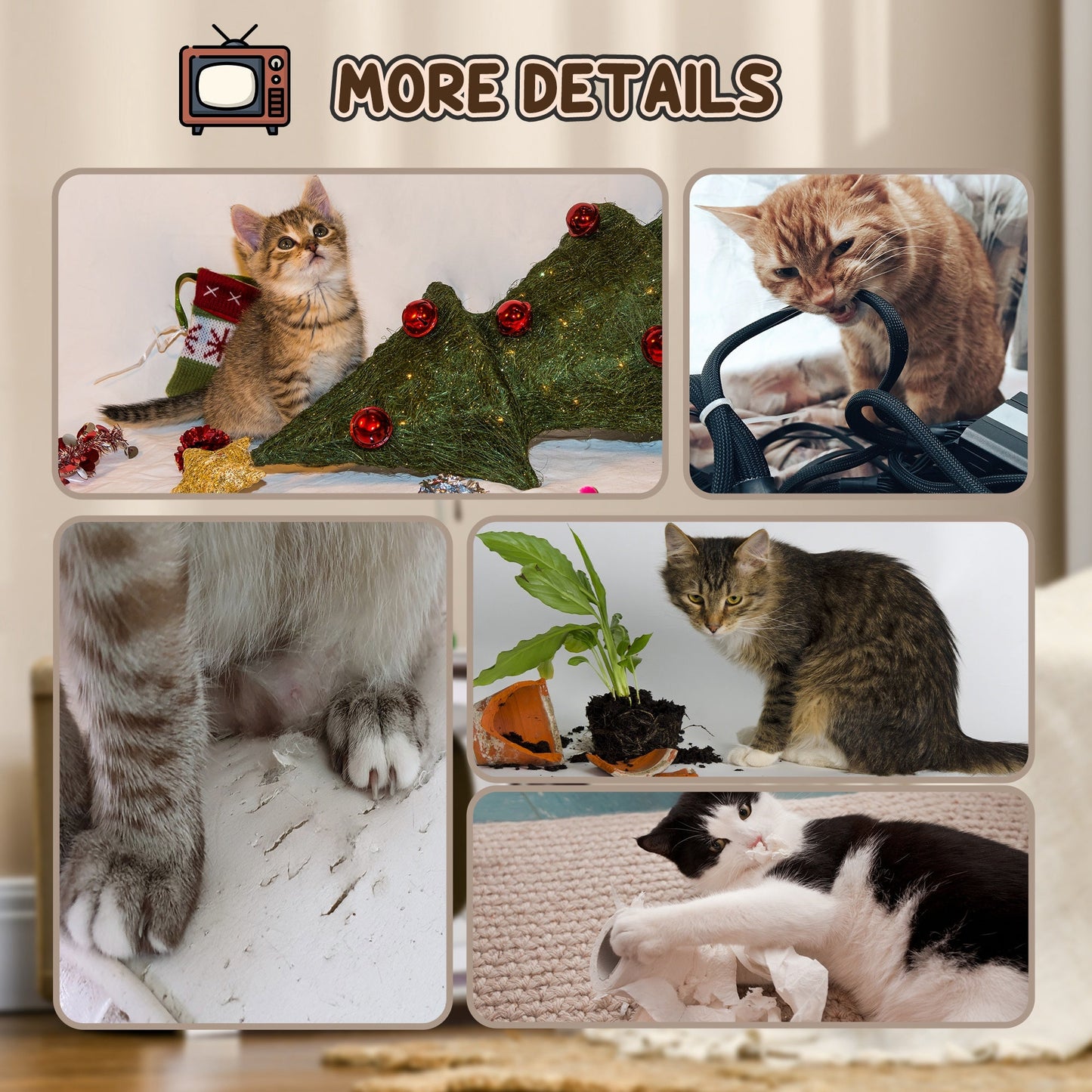 Cardboard Cat House with Scratcher, Catnip, TV-Shaped Cat Play House with Toy Mouse for Indoor Cats