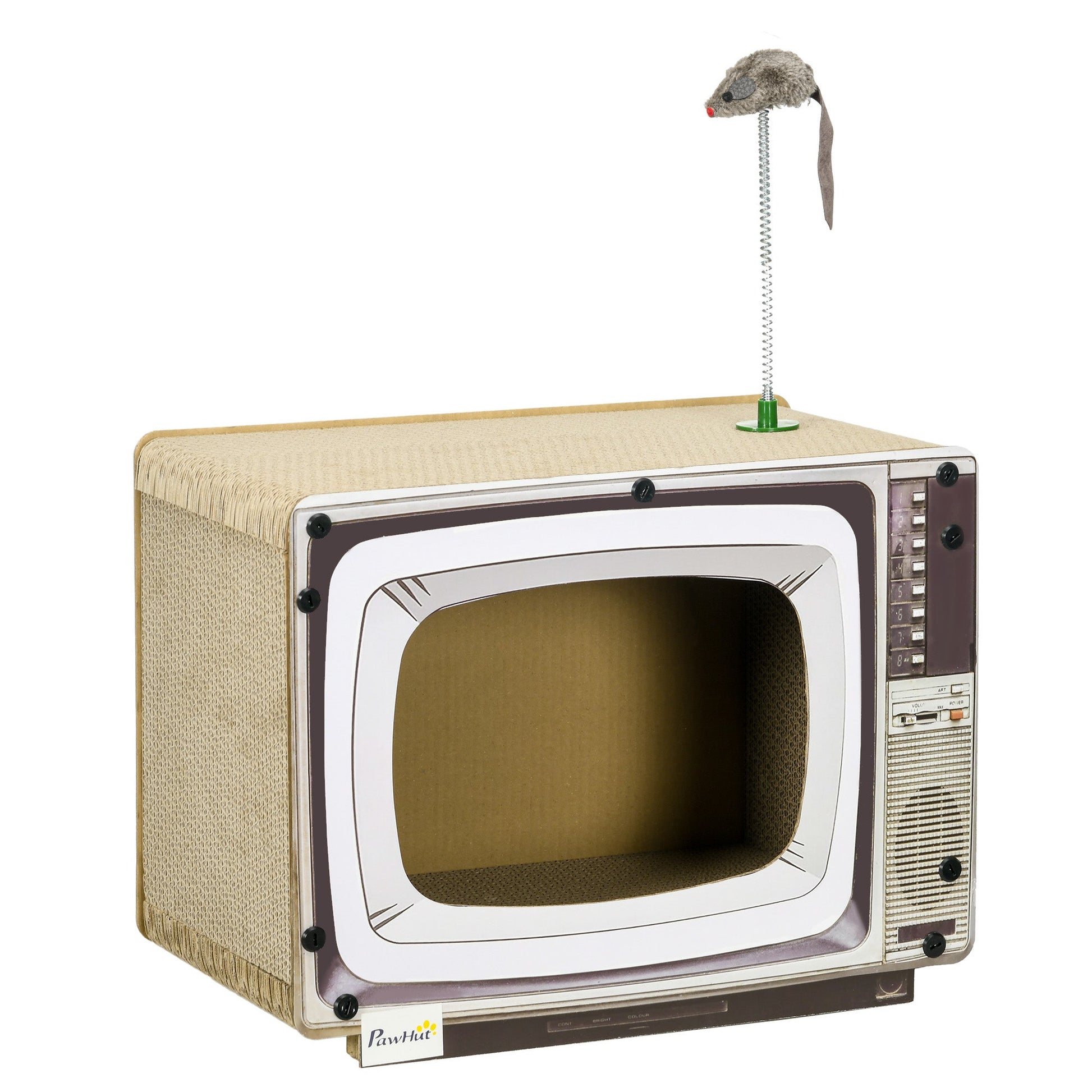 Cardboard Cat House with Scratcher, Catnip, TV-Shaped Cat Play House with Toy Mouse for Indoor Cats