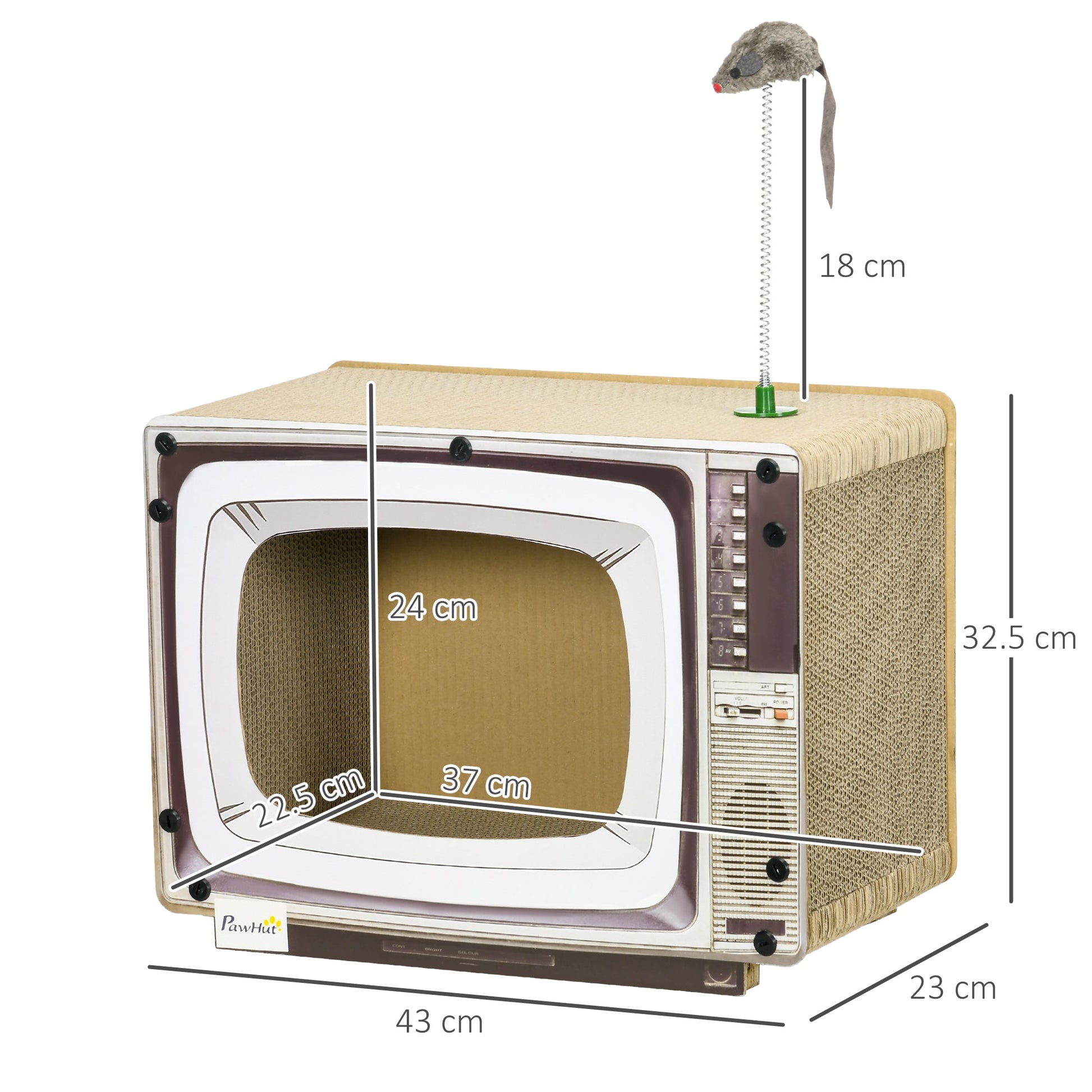 Cardboard Cat House with Scratcher, Catnip, TV-Shaped Cat Play House with Toy Mouse for Indoor Cats