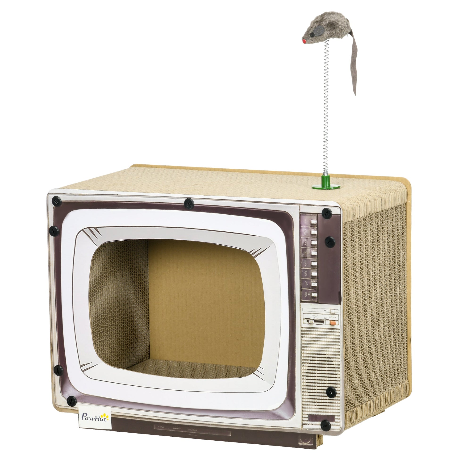 Cardboard Cat House with Scratcher, Catnip, TV-Shaped Cat Play House with Toy Mouse for Indoor Cats