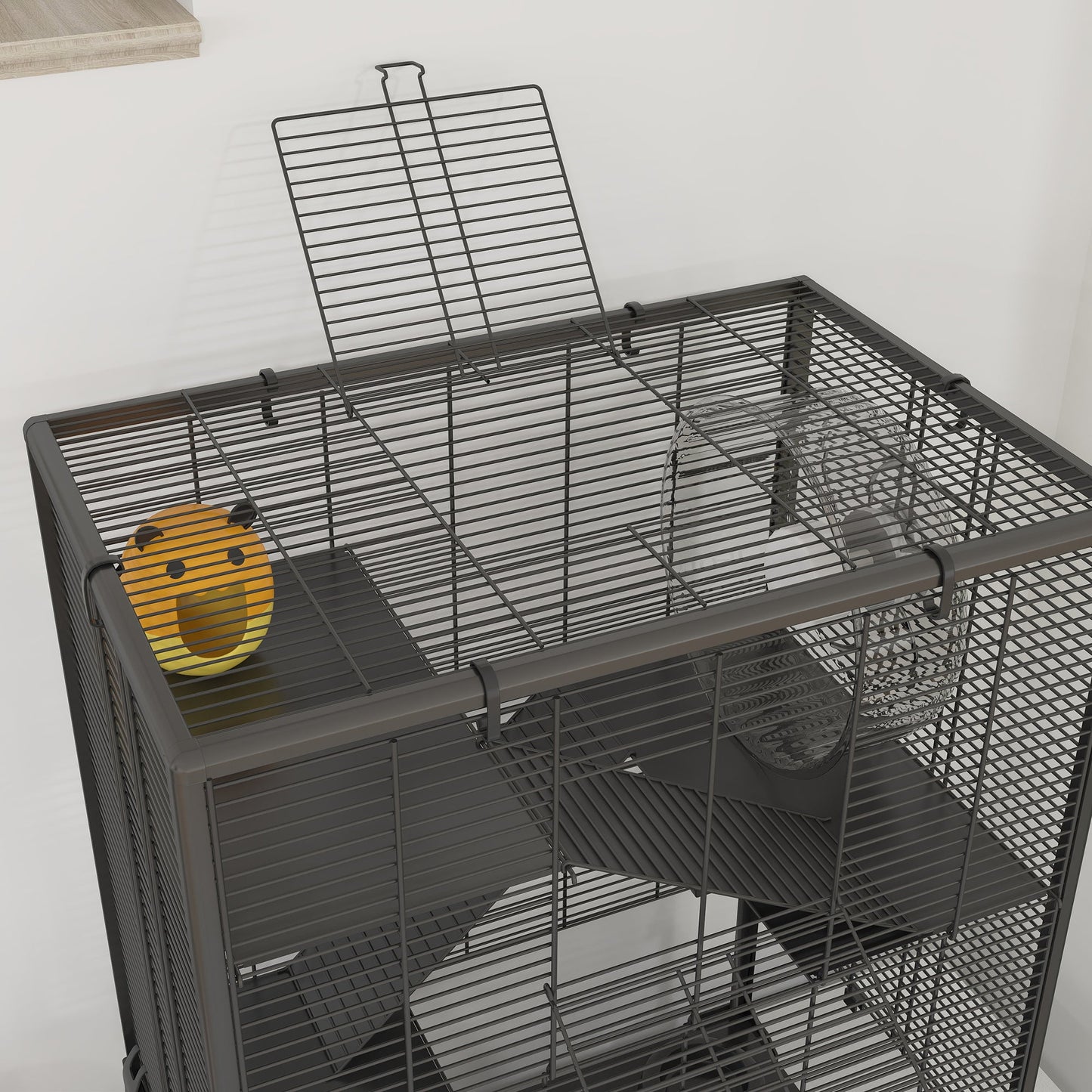 Hamster Cage with Deep Tempered Glass Bottom, 4 Tier Large Hamster Tank with Hut, Running Wheel, Platforms, Ramps, Food Dish, Water Bottle, for Syrian, Dwarf, Rats, Gerbils, 60 x 40 x 80cm