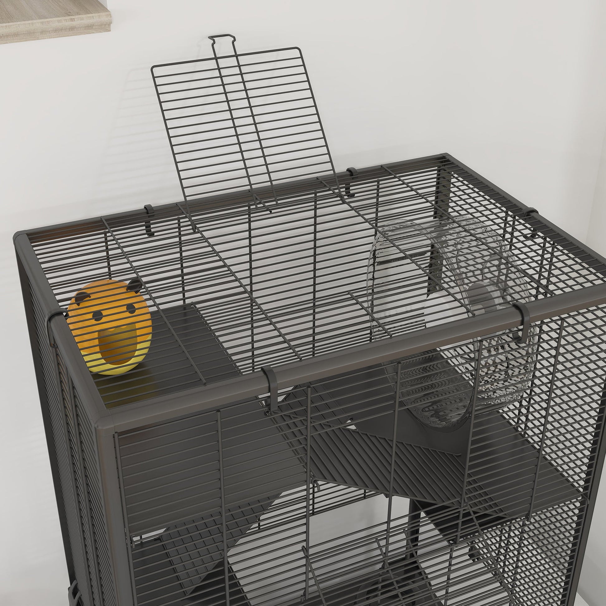 Hamster Cage with Deep Tempered Glass Bottom, 4 Tier Large Hamster Tank with Hut, Running Wheel, Platforms, Ramps, Food Dish, Water Bottle, for Syrian, Dwarf, Rats, Gerbils, 60 x 40 x 80cm