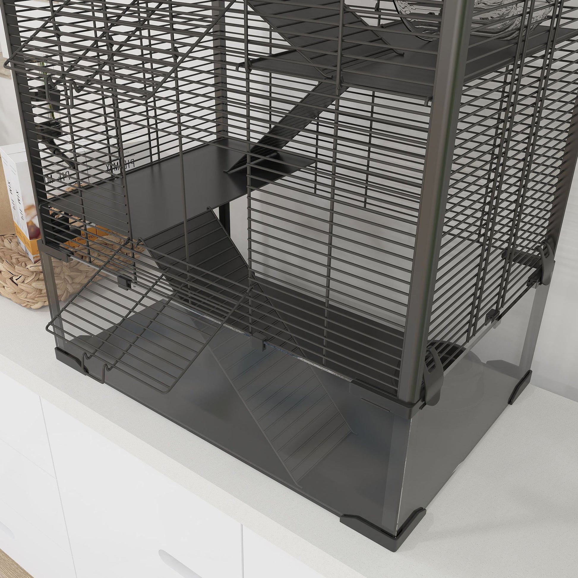 Hamster Cage with Deep Tempered Glass Bottom, 4 Tier Large Hamster Tank with Hut, Running Wheel, Platforms, Ramps, Food Dish, Water Bottle, for Syrian, Dwarf, Rats, Gerbils, 60 x 40 x 80cm