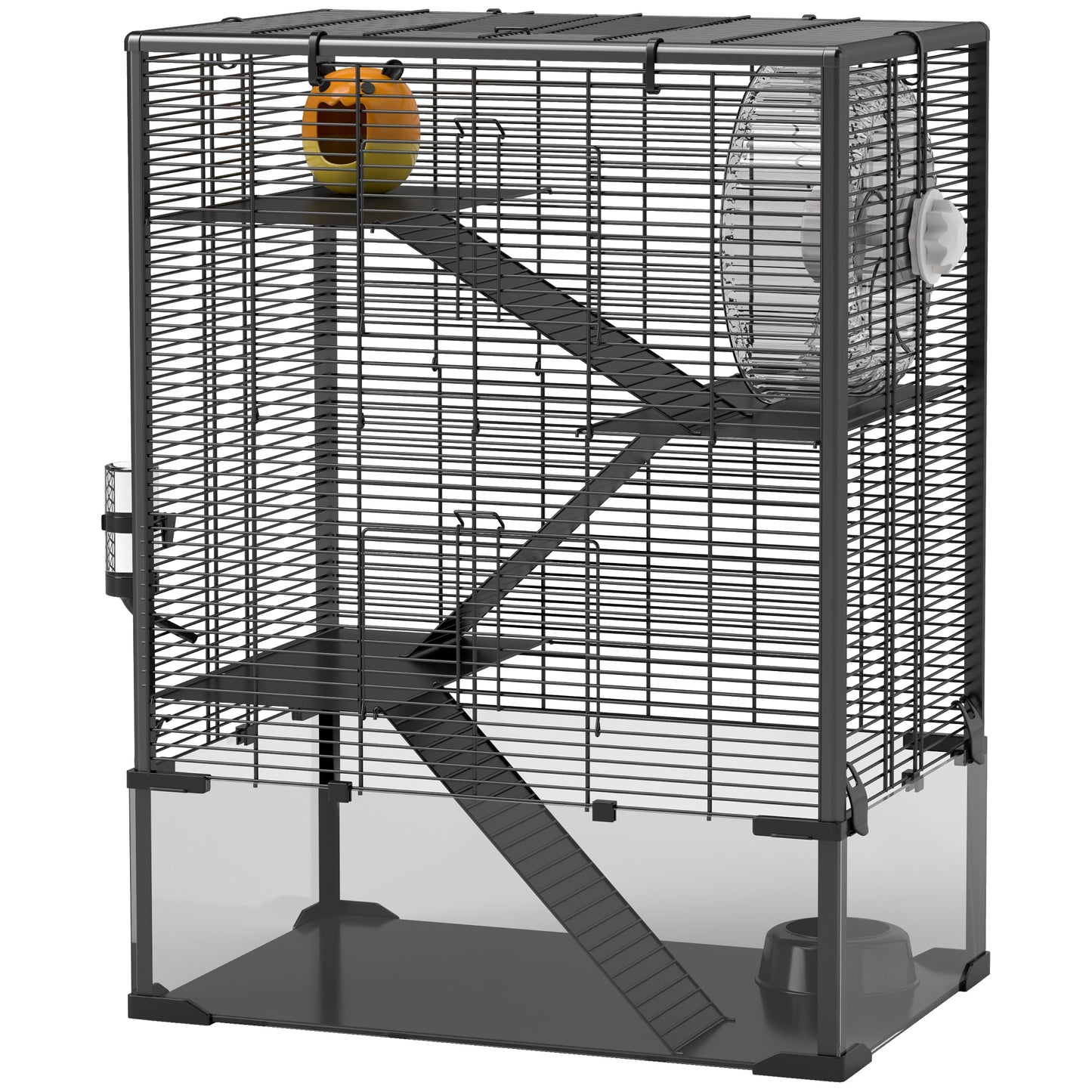 Hamster Cage with Deep Tempered Glass Bottom, 4 Tier Large Hamster Tank with Hut, Running Wheel, Platforms, Ramps, Food Dish, Water Bottle, for Syrian, Dwarf, Rats, Gerbils, 60 x 40 x 80cm