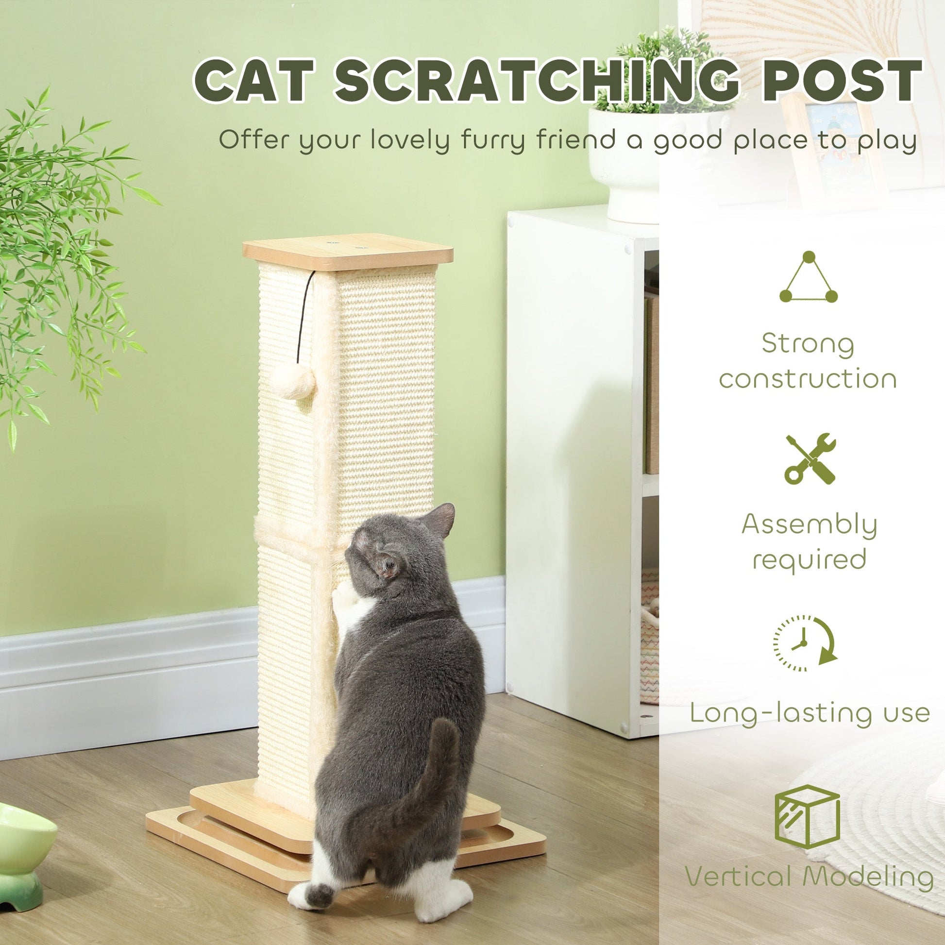 Cat Scratching Post, 67cm Cat Scratcher with Sisal Scratching Post, Track Ball Toy, Hanging Ball, 3 in 1 Cat Scratcher Post for Indoor Kittens