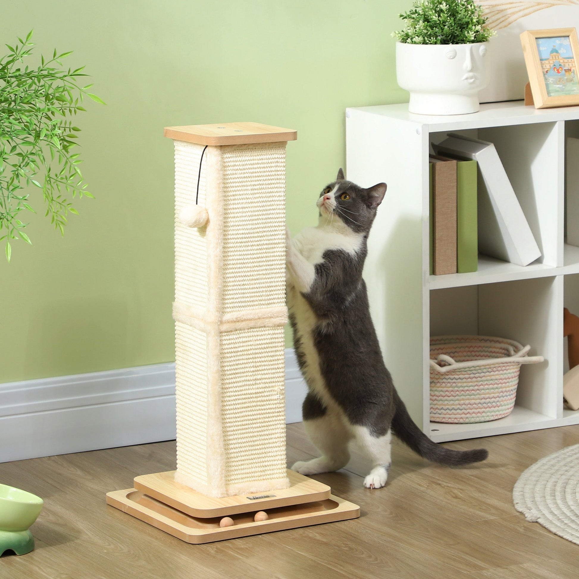 Cat Scratching Post, 67cm Cat Scratcher with Sisal Scratching Post, Track Ball Toy, Hanging Ball, 3 in 1 Cat Scratcher Post for Indoor Kittens