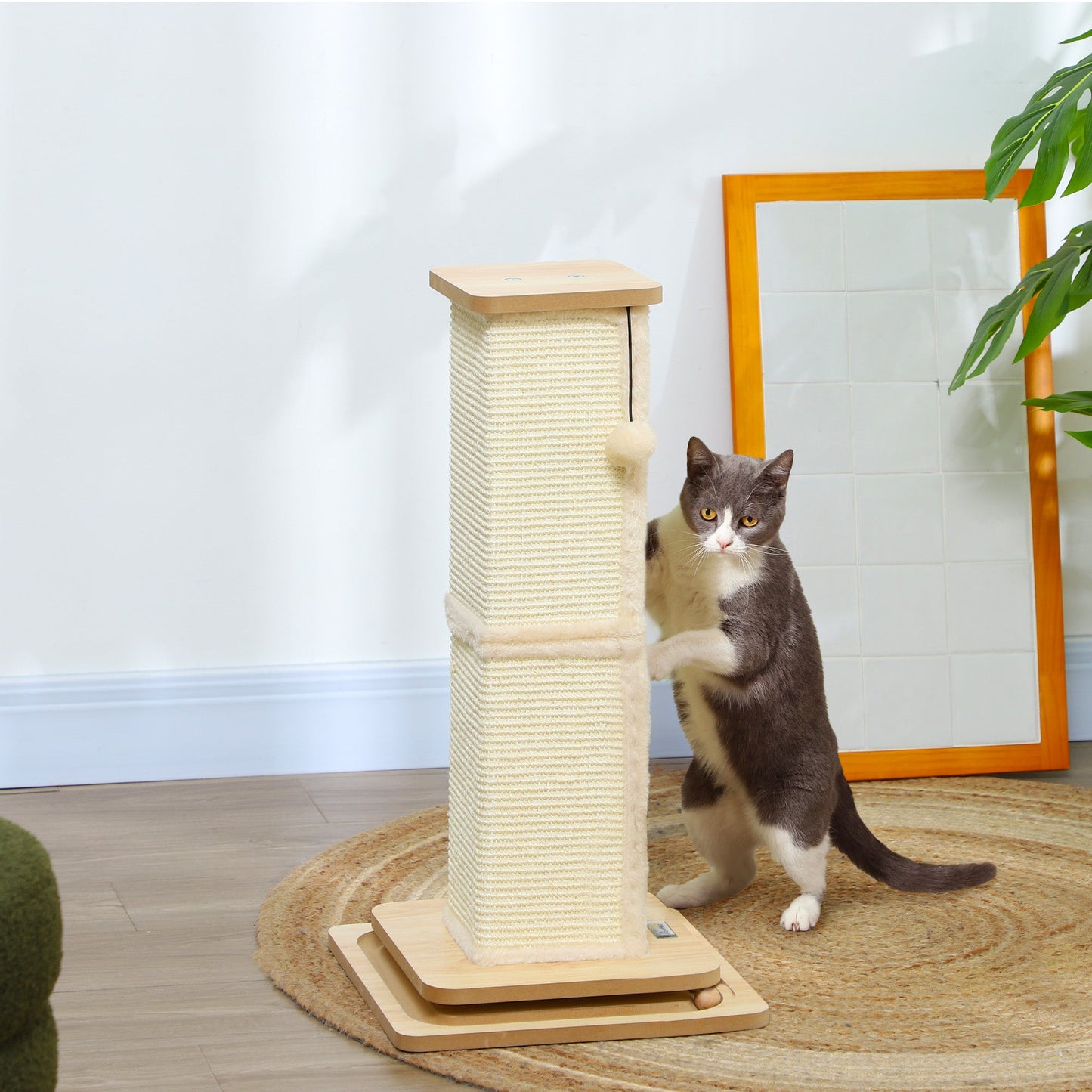 Cat Scratching Post, 67cm Cat Scratcher with Sisal Scratching Post, Track Ball Toy, Hanging Ball, 3 in 1 Cat Scratcher Post for Indoor Kittens