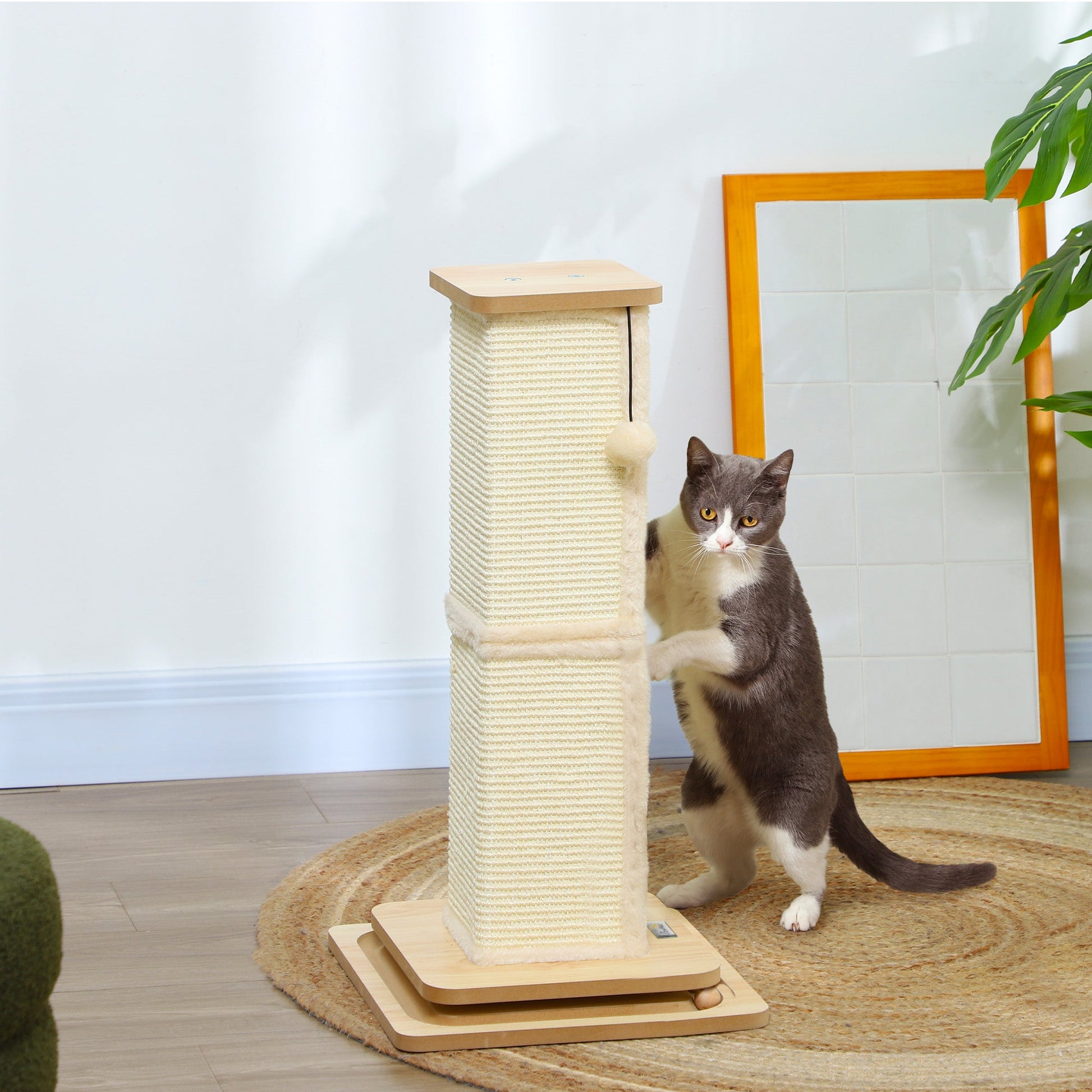 Cat Scratching Post, 67cm Cat Scratcher with Sisal Scratching Post, Track Ball Toy, Hanging Ball, 3 in 1 Cat Scratcher Post for Indoor Kittens