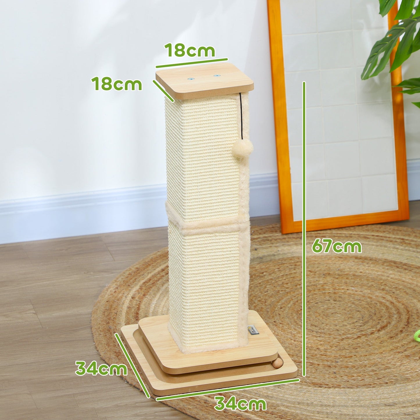 Cat Scratching Post, 67cm Cat Scratcher with Sisal Scratching Post, Track Ball Toy, Hanging Ball, 3 in 1 Cat Scratcher Post for Indoor Kittens