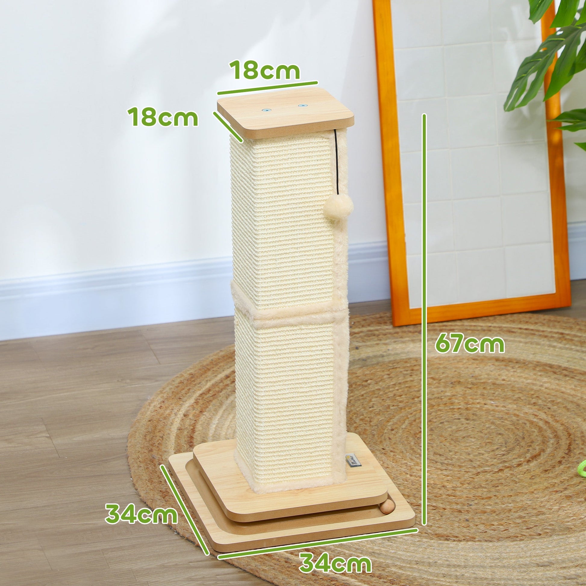 Cat Scratching Post, 67cm Cat Scratcher with Sisal Scratching Post, Track Ball Toy, Hanging Ball, 3 in 1 Cat Scratcher Post for Indoor Kittens