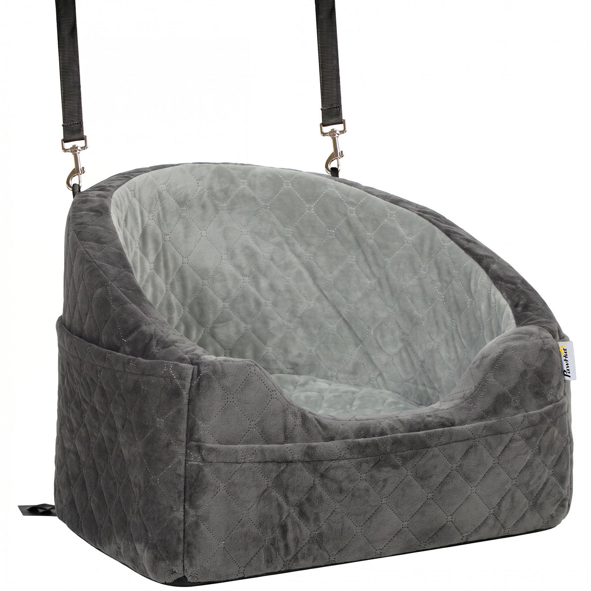 Dog Car Seat for Small Breeds Under 10kg, Dog Booster Seat Detachable Washable with Seat Belt, Thick Cushion, Portable Pet Travel Bed with Storage Pockets, Grey