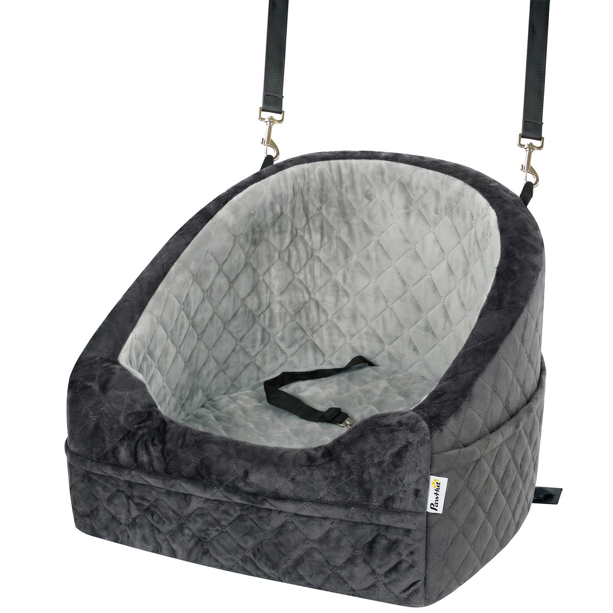 Dog Car Seat for Small Breeds Under 10kg, Dog Booster Seat Detachable Washable with Seat Belt, Thick Cushion, Portable Pet Travel Bed with Storage Pockets, Grey