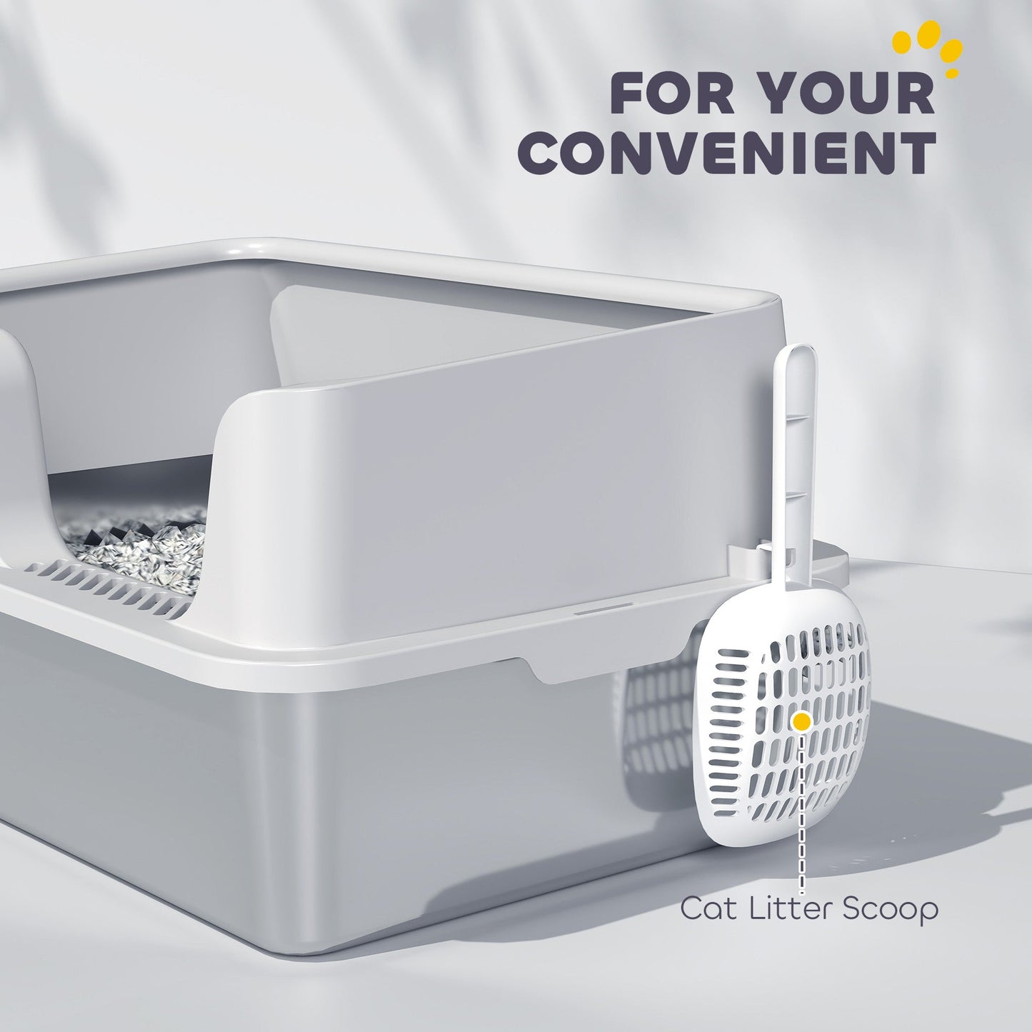 Stainless Steel Litter Box, High Sided Metal Cat Litter Tray with Detachable Rim, Scoop, Easy Cleaning, Odour-Resistant, 60 x 40 x 28 cm