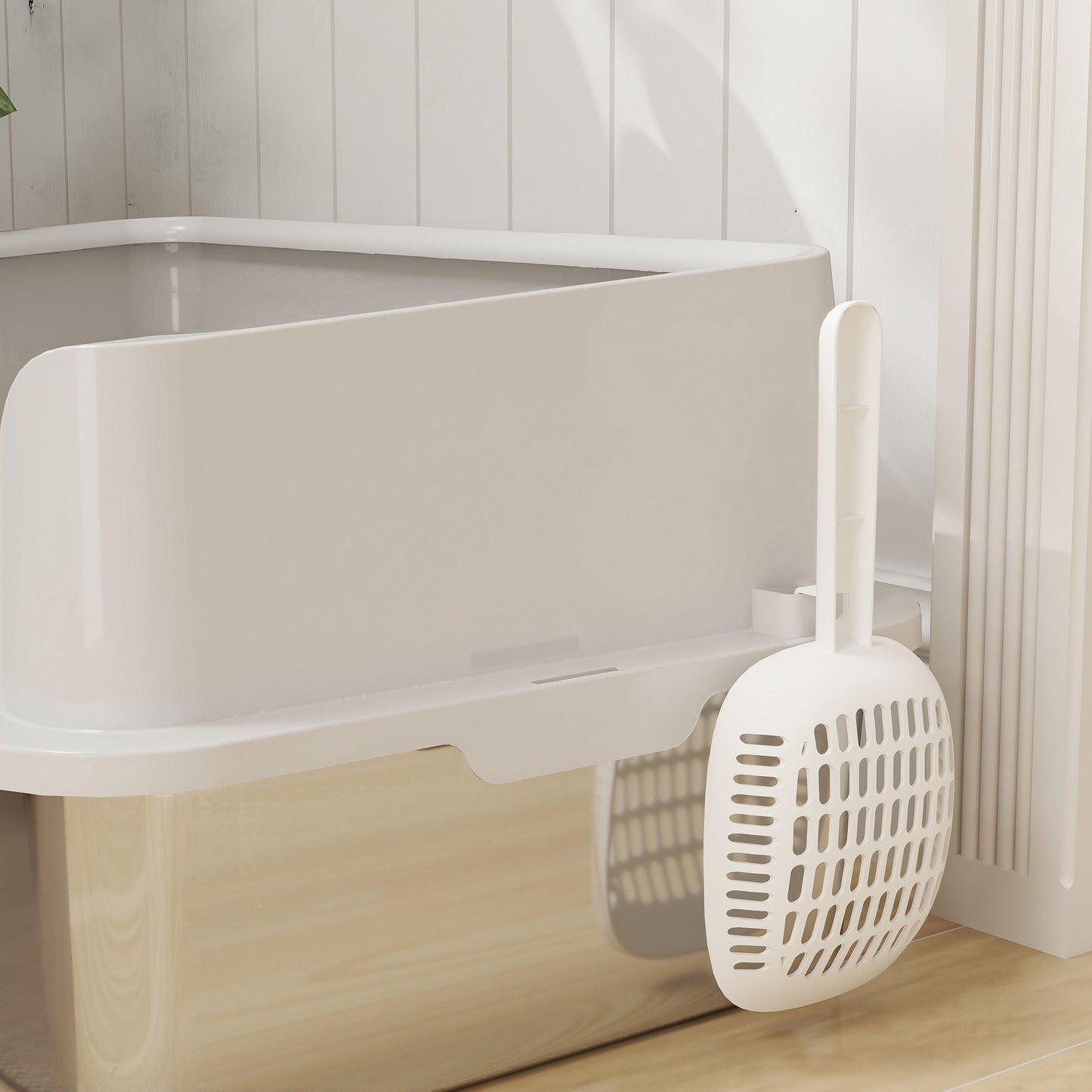 Stainless Steel Litter Box, High Sided Metal Cat Litter Tray with Detachable Rim, Scoop, Easy Cleaning, Odour-Resistant, 60 x 40 x 28 cm