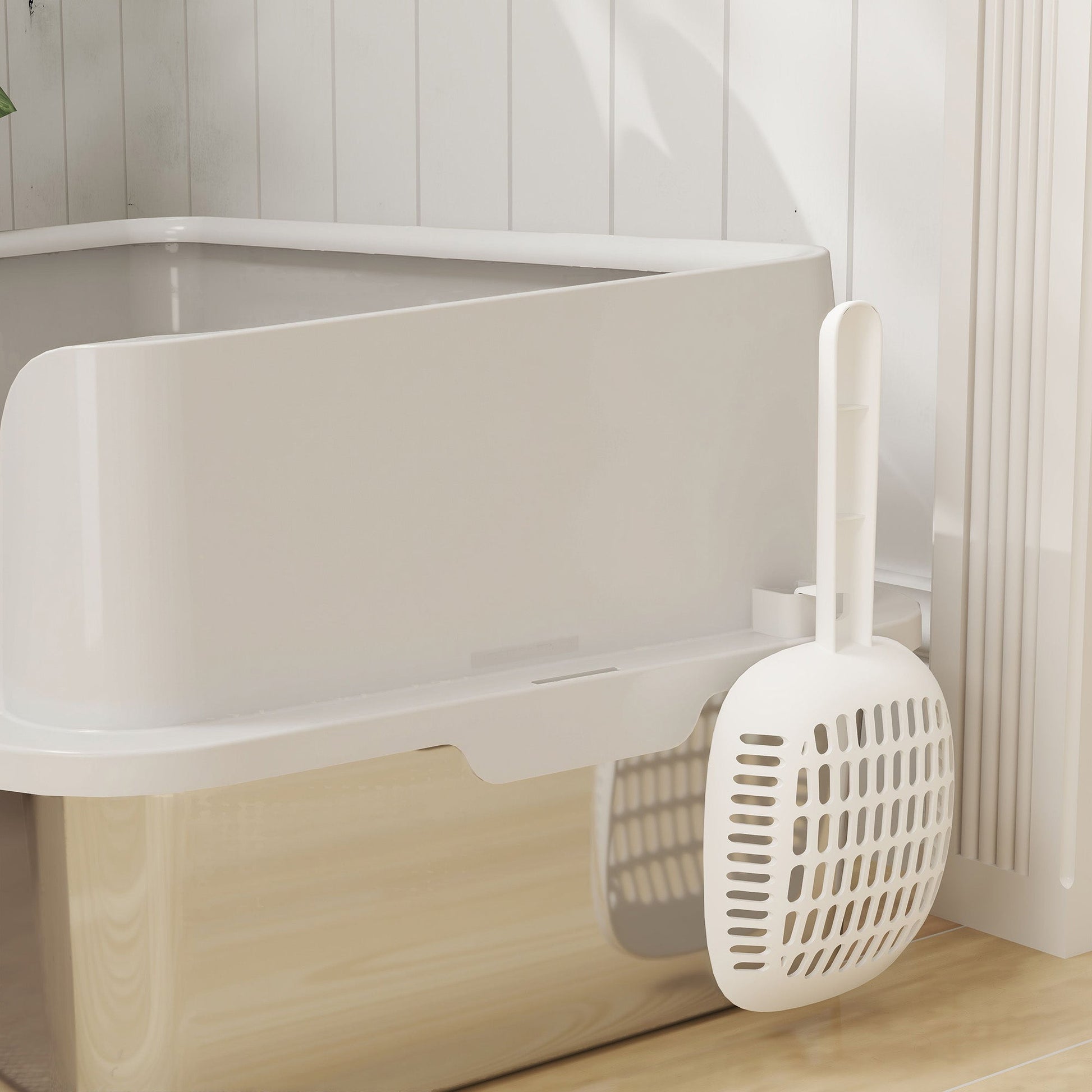 Stainless Steel Litter Box, High Sided Metal Cat Litter Tray with Detachable Rim, Scoop, Easy Cleaning, Odour-Resistant, 60 x 40 x 28 cm