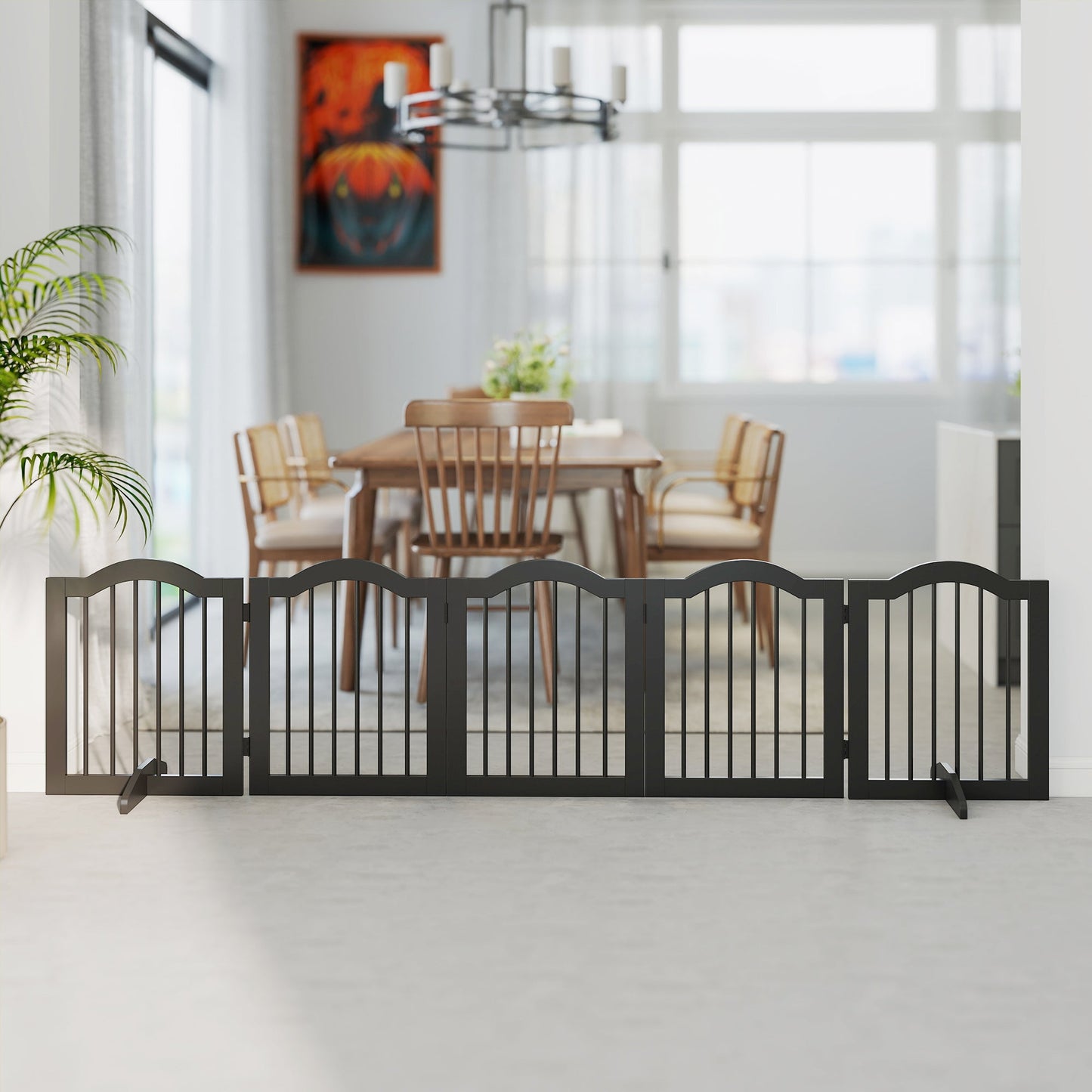 Wooden Foldable Dog Gate Panel Pet Fence Freestanding Safety Barrier for the House, Doorway, Stairs (Black)