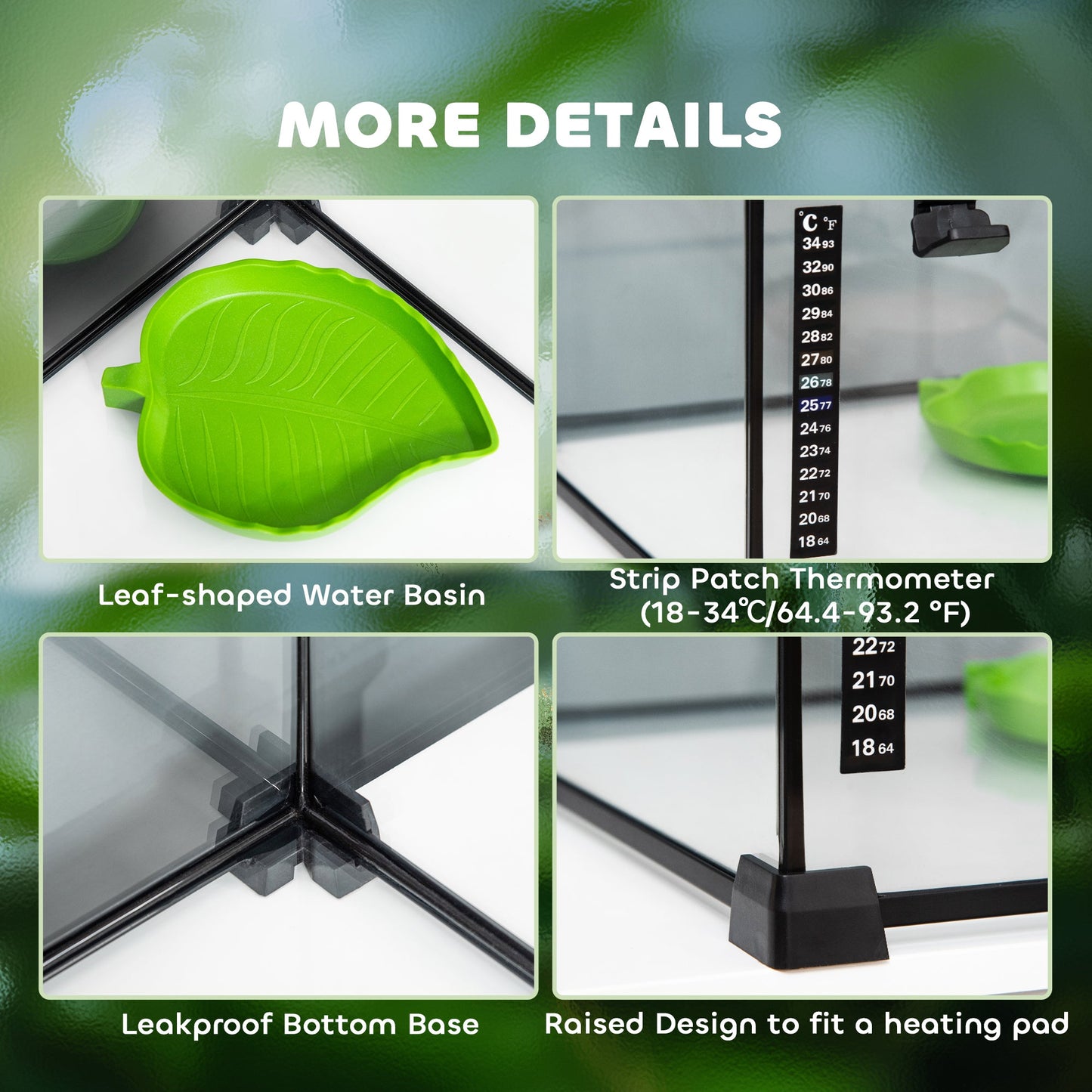 Glass Reptile Terrarium Insect Breeding Tank Vivarium Habitats with Thermometer for Lizards, Horned Frogs, Snakes, Spiders - Small 30 x 30 x 20cm