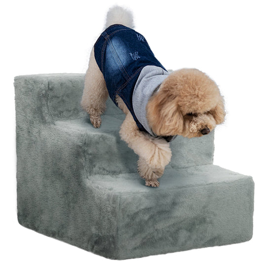Dog Steps for Sofa, 3 Steps Dog Stairs, Pet Stairs, with Washable Plush Cover, for Small Breeds, Cats - Light Grey