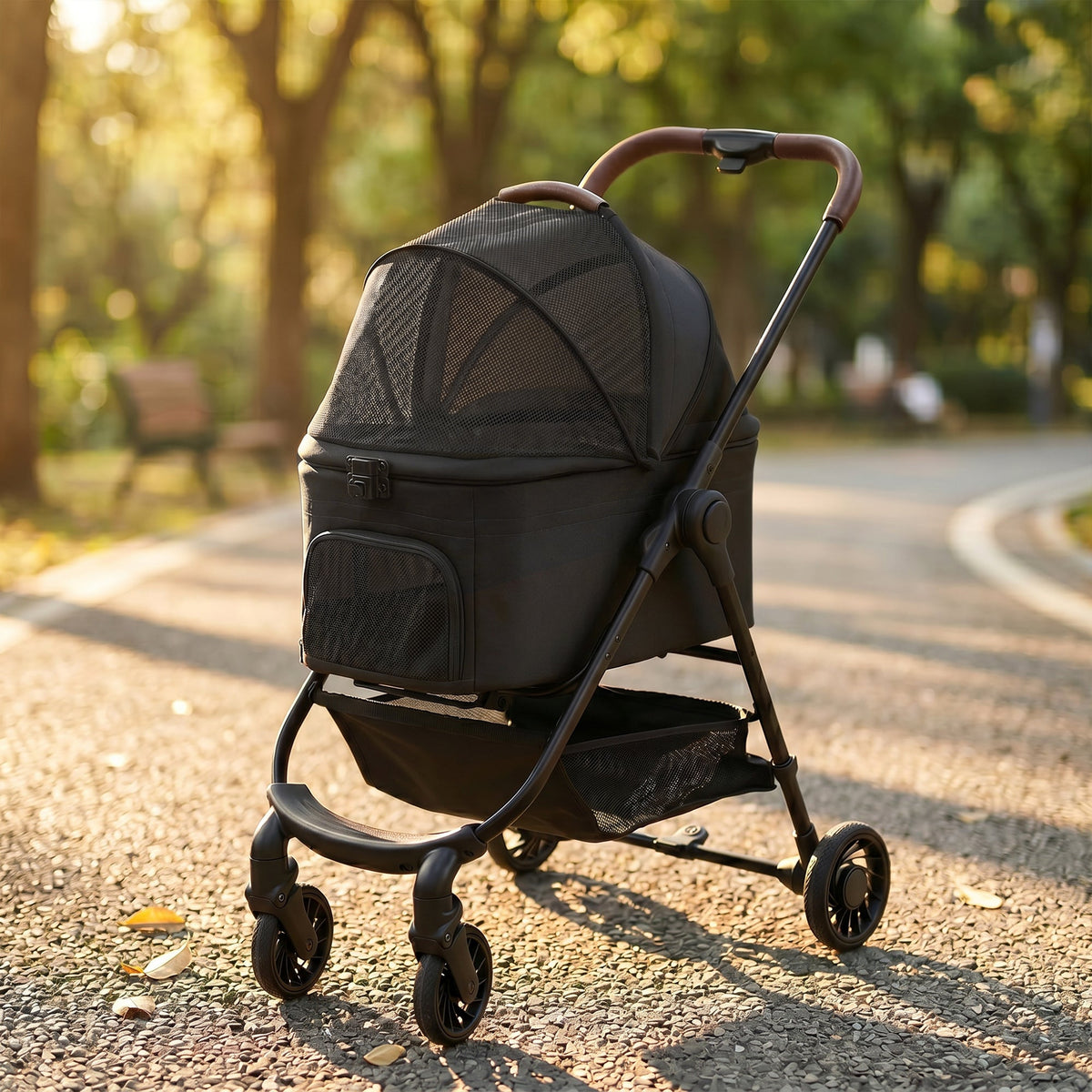 Dog Stroller, 3 in 1 Foldable Pet Stroller for Small Puppy Cat with Detachable Travel Carrier, 4 Wheels Dog Pram with Storage Basket, Seat Leashes, Mesh Window, Black