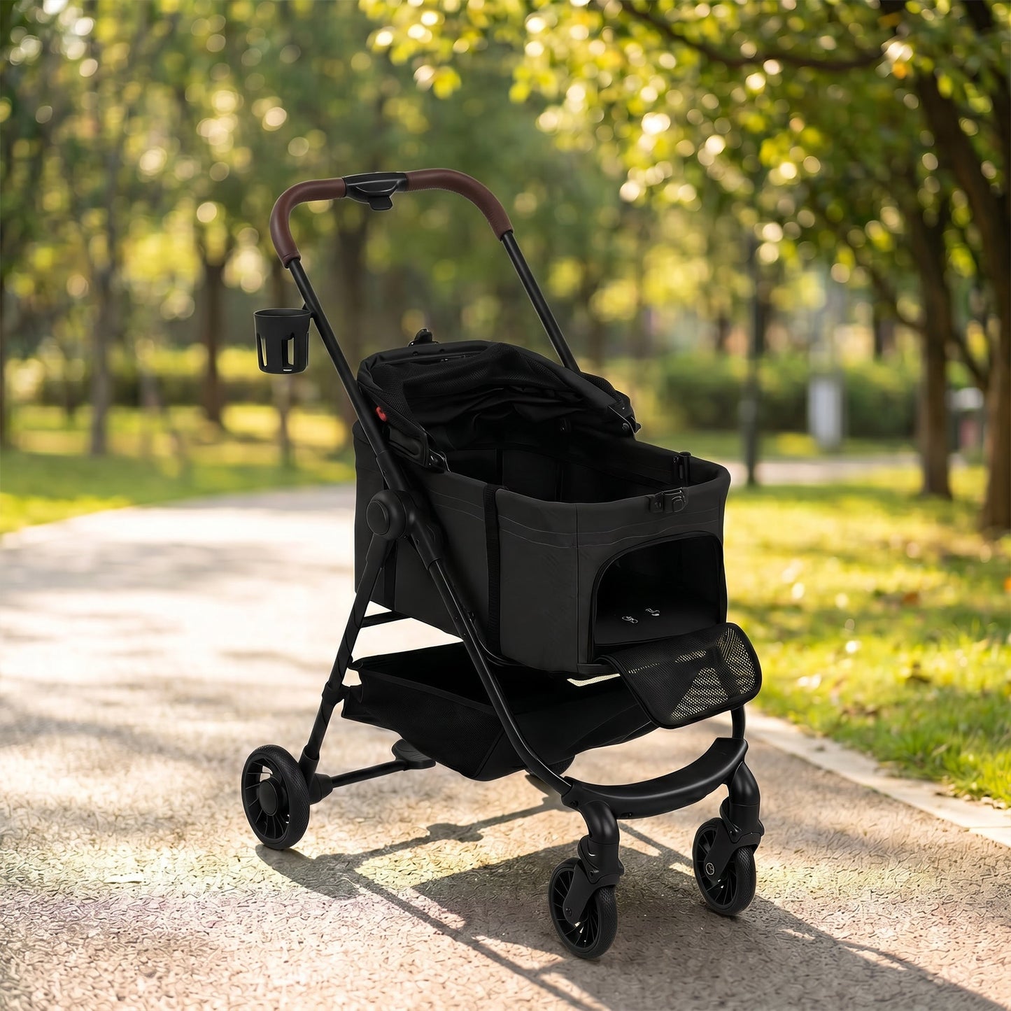 Dog Stroller, 3 in 1 Foldable Pet Stroller for Small Puppy Cat with Detachable Travel Carrier, 4 Wheels Dog Pram with Storage Basket, Seat Leashes, Mesh Window, Black