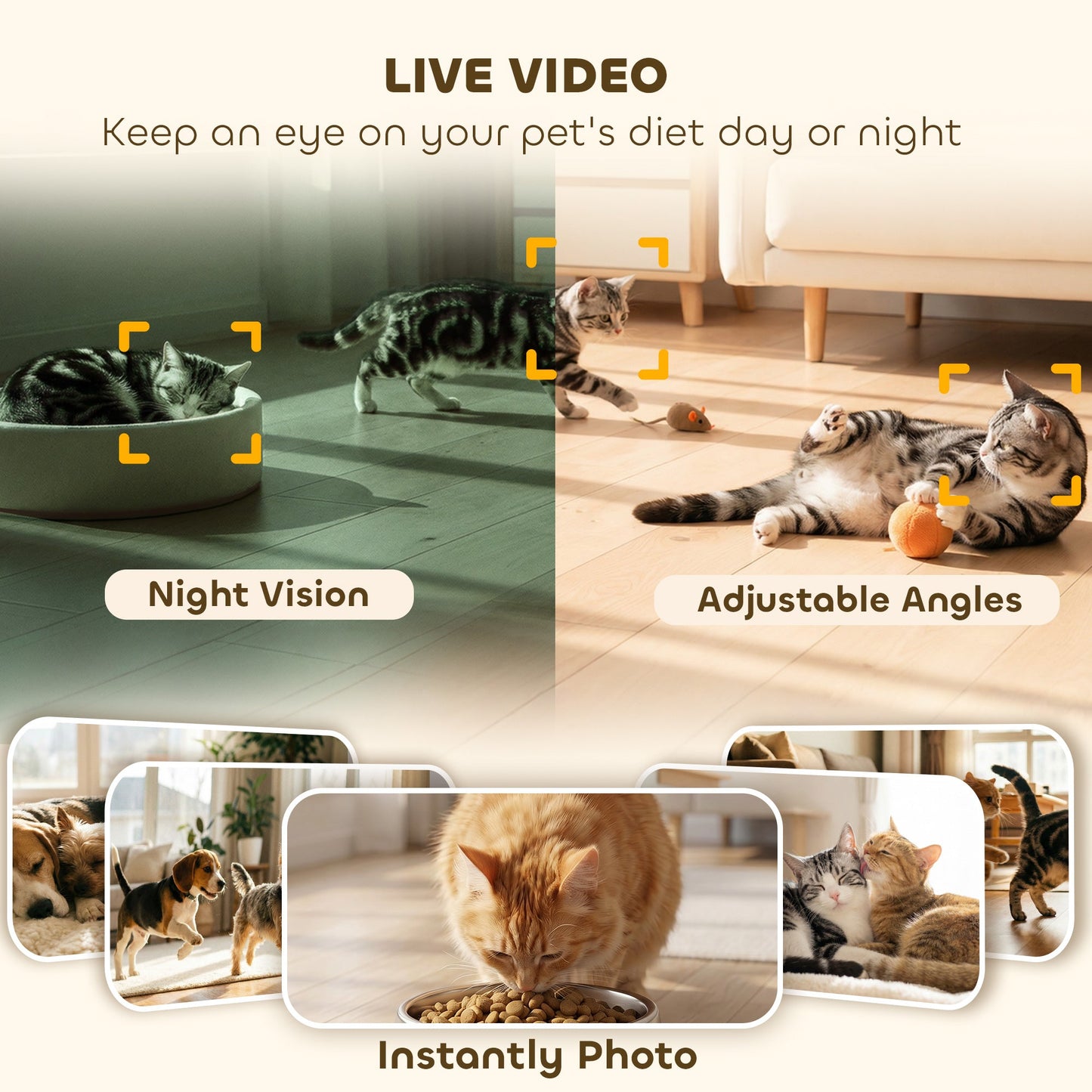 Automatic Cat Feeder with Camera, 2.4G WiFi, Smart APP Control 4L Pet Feeder 1-10 Meals with 2-Way Audio, Night Vision, Anti-Clogging, 10s Meal Call Back, Dual Power Supply, Detachable Clean
