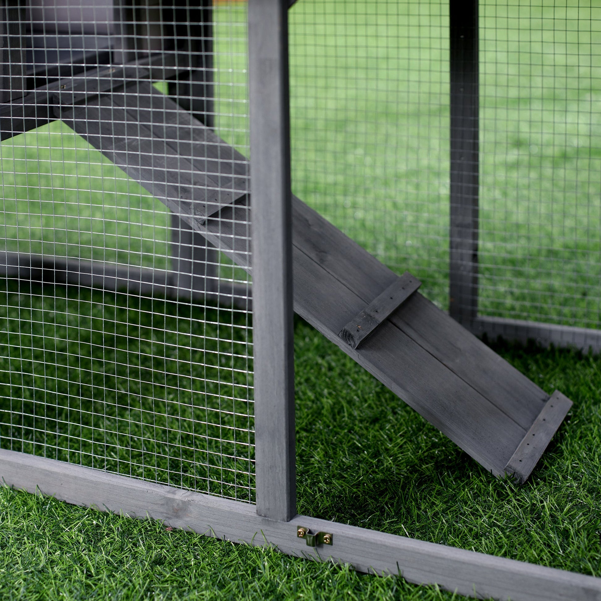 Wooden Rabbit Hutch Outdoor, Double Tier Guinea Pig Hutch, Small Animal House Water-Resistant Roof Ramp 147 x 54 x 84 cm, Grey