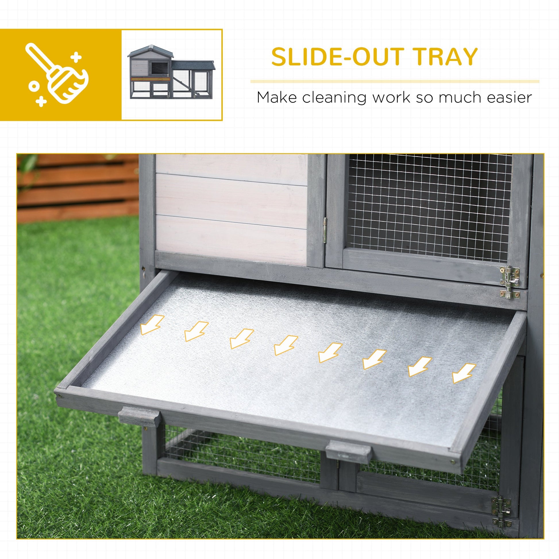 Wooden Rabbit Hutch Outdoor, Double Tier Guinea Pig Hutch, Small Animal House Water-Resistant Roof Ramp 147 x 54 x 84 cm, Grey