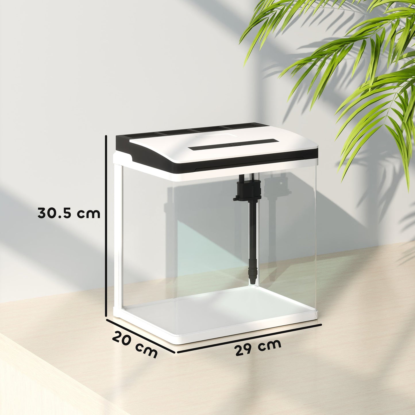 Aquarium, 13L Glass Fish Tank with Filter, LED Lighting, Water Pump, for Bettas, Guppies, Mini Parrot Fishes, Shrimp, Goldfish, 29 x 20 x 30.5cm