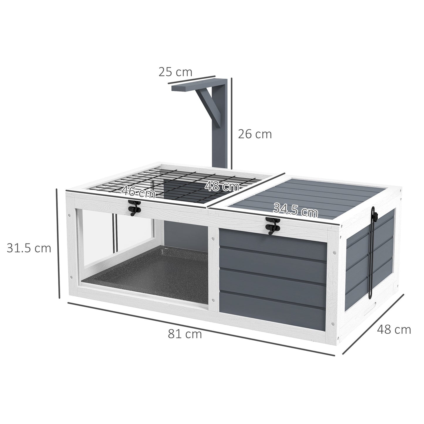 Tortoise House, Wooden Tortoise Table, Tortoise Enclosure with Wooden Lamp Holder, Openable Lids, Pull-Out Trays - Grey