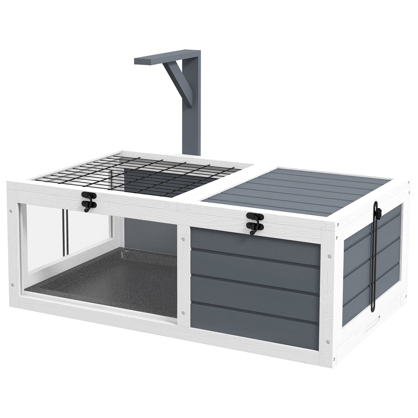Tortoise House, Wooden Tortoise Table, Tortoise Enclosure with Wooden Lamp Holder, Openable Lids, Pull-Out Trays - Grey