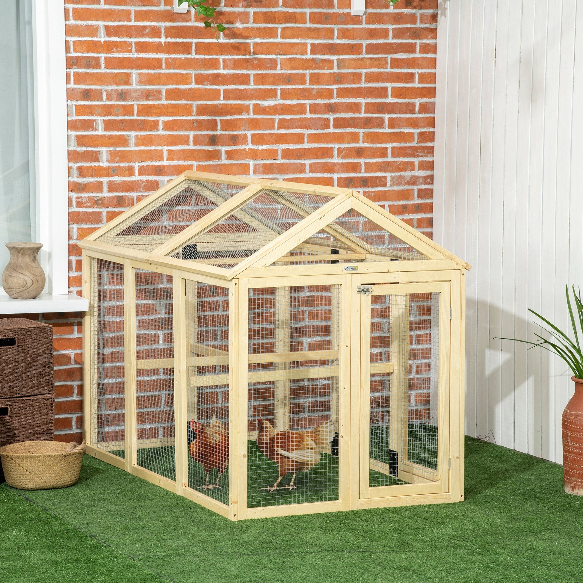 Large Chicken Run, Wooden Chicken Coop, Pet Playpen w/ Combinable Design - Natural Wood Finish