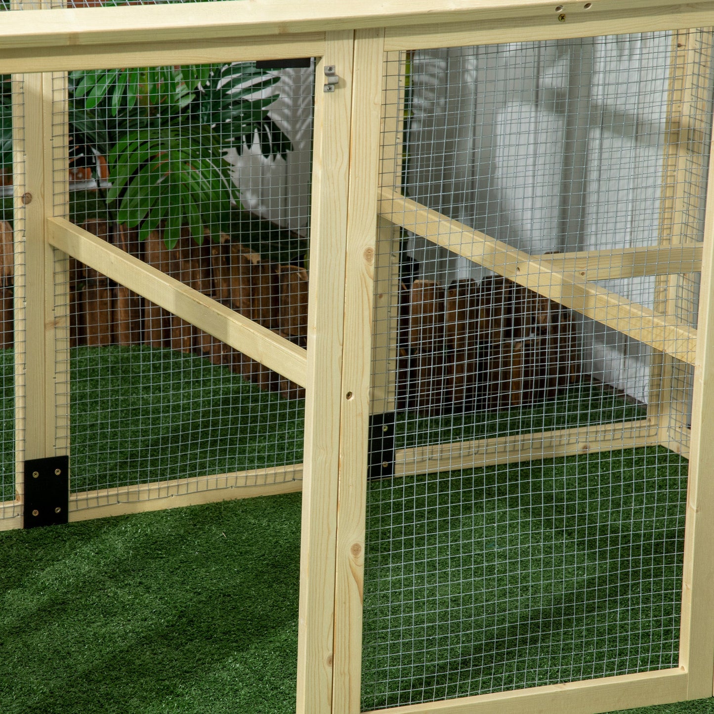 Large Chicken Run, Wooden Chicken Coop, Pet Playpen w/ Combinable Design - Natural Wood Finish