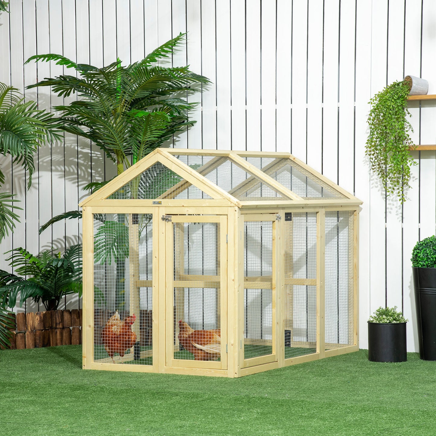 Large Chicken Run, Wooden Chicken Coop, Pet Playpen w/ Combinable Design - Natural Wood Finish