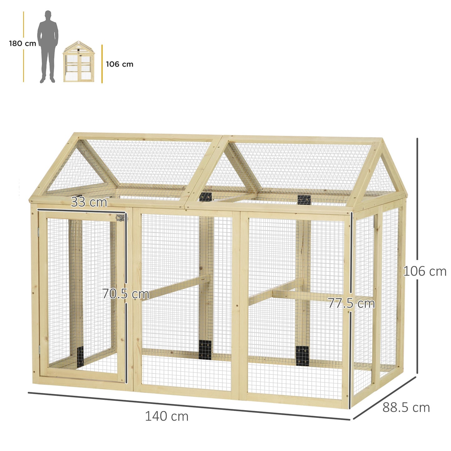 Large Chicken Run, Wooden Chicken Coop, Pet Playpen w/ Combinable Design - Natural Wood Finish