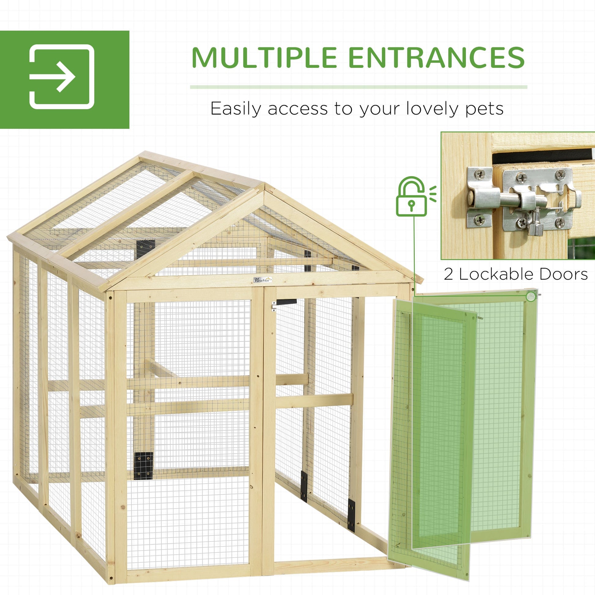Large Chicken Run, Wooden Chicken Coop, Pet Playpen w/ Combinable Design - Natural Wood Finish