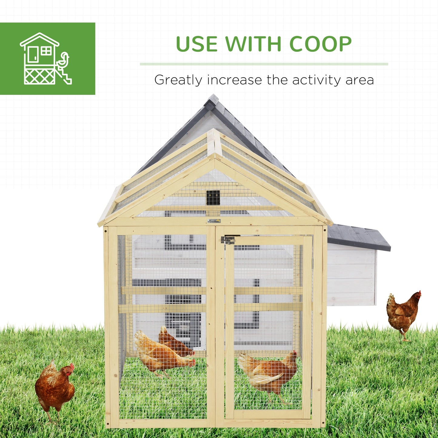 Large Chicken Run, Wooden Chicken Coop, Pet Playpen w/ Combinable Design - Natural Wood Finish