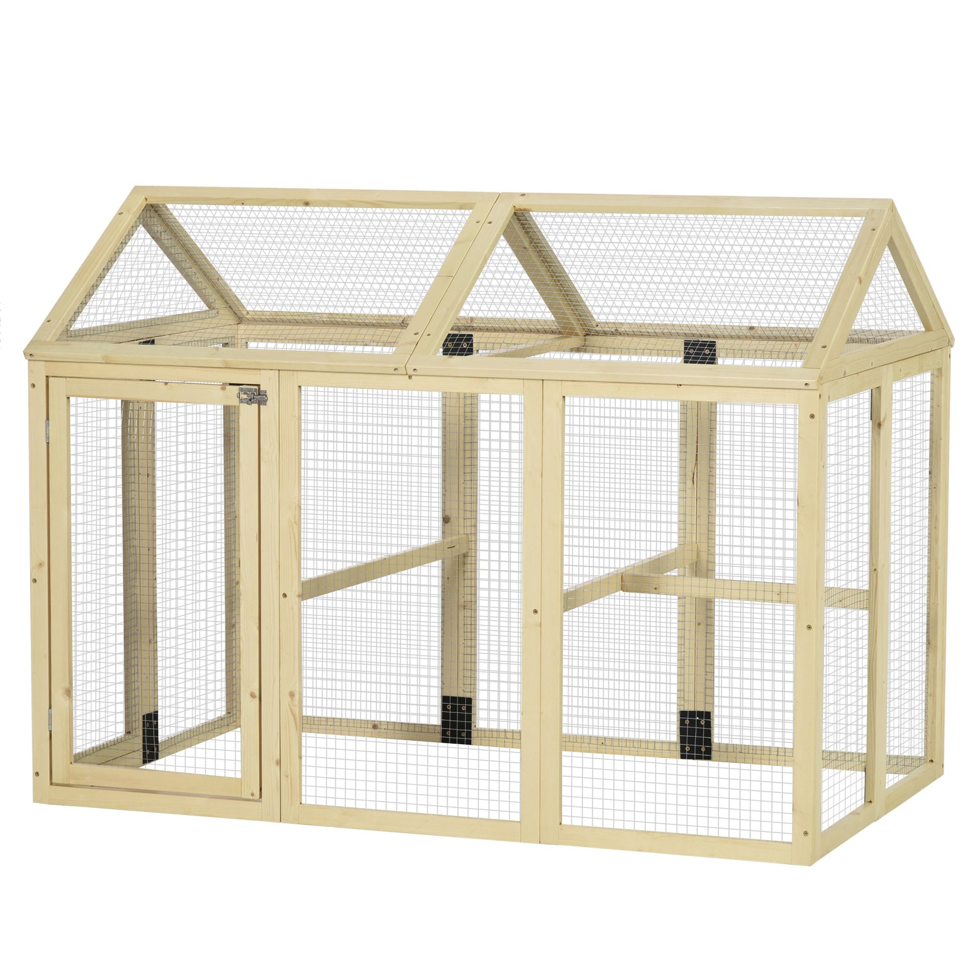 Large Chicken Run, Wooden Chicken Coop, Pet Playpen w/ Combinable Design - Natural Wood Finish