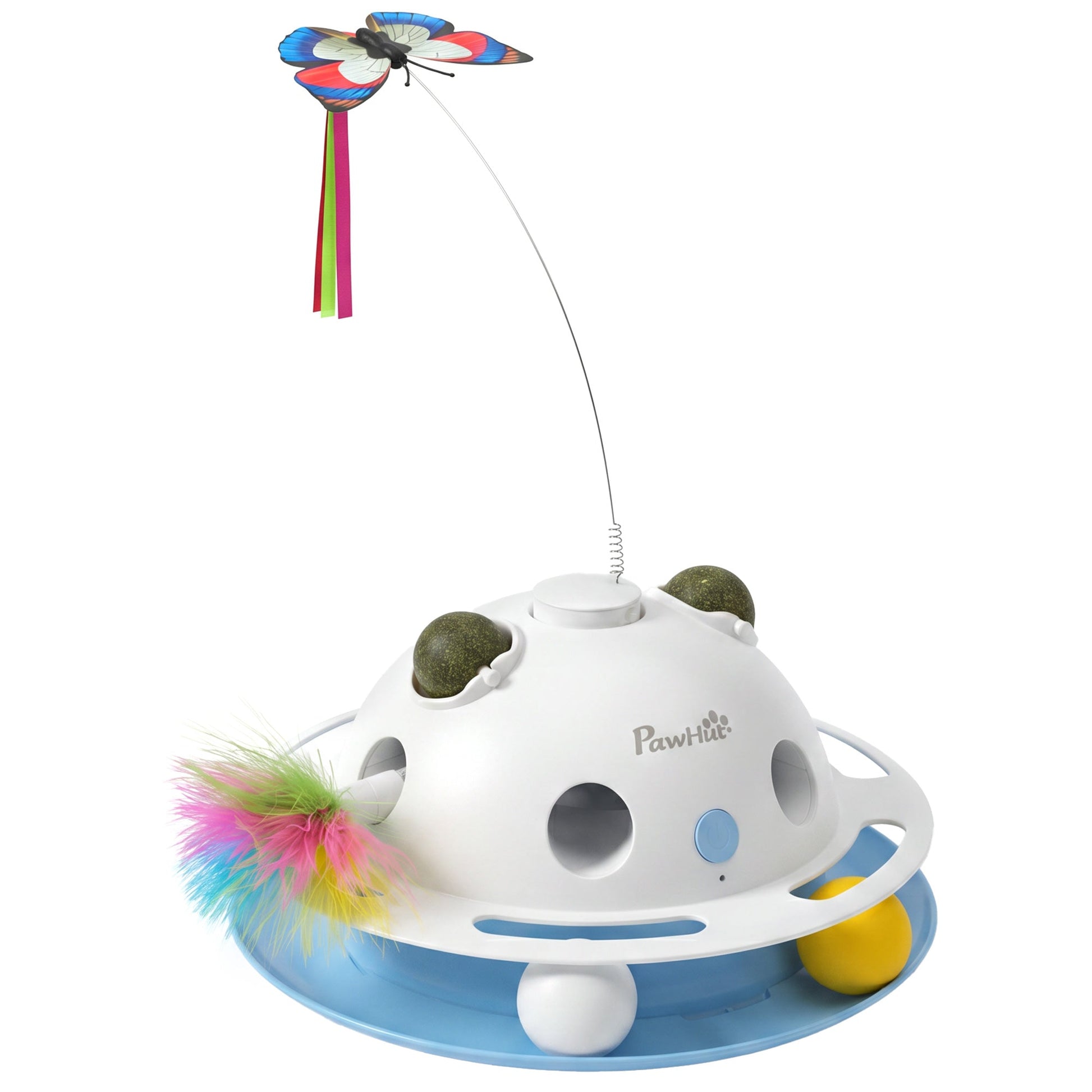 4-in-1 Interactive Cat Toys for Indoor Cats Adult, Automatic Smart Sensing Kitten Toy with Spinning Butterfly, Shooting Feathers & Catnip Balls, Dual Power Mode for Boredom Relief