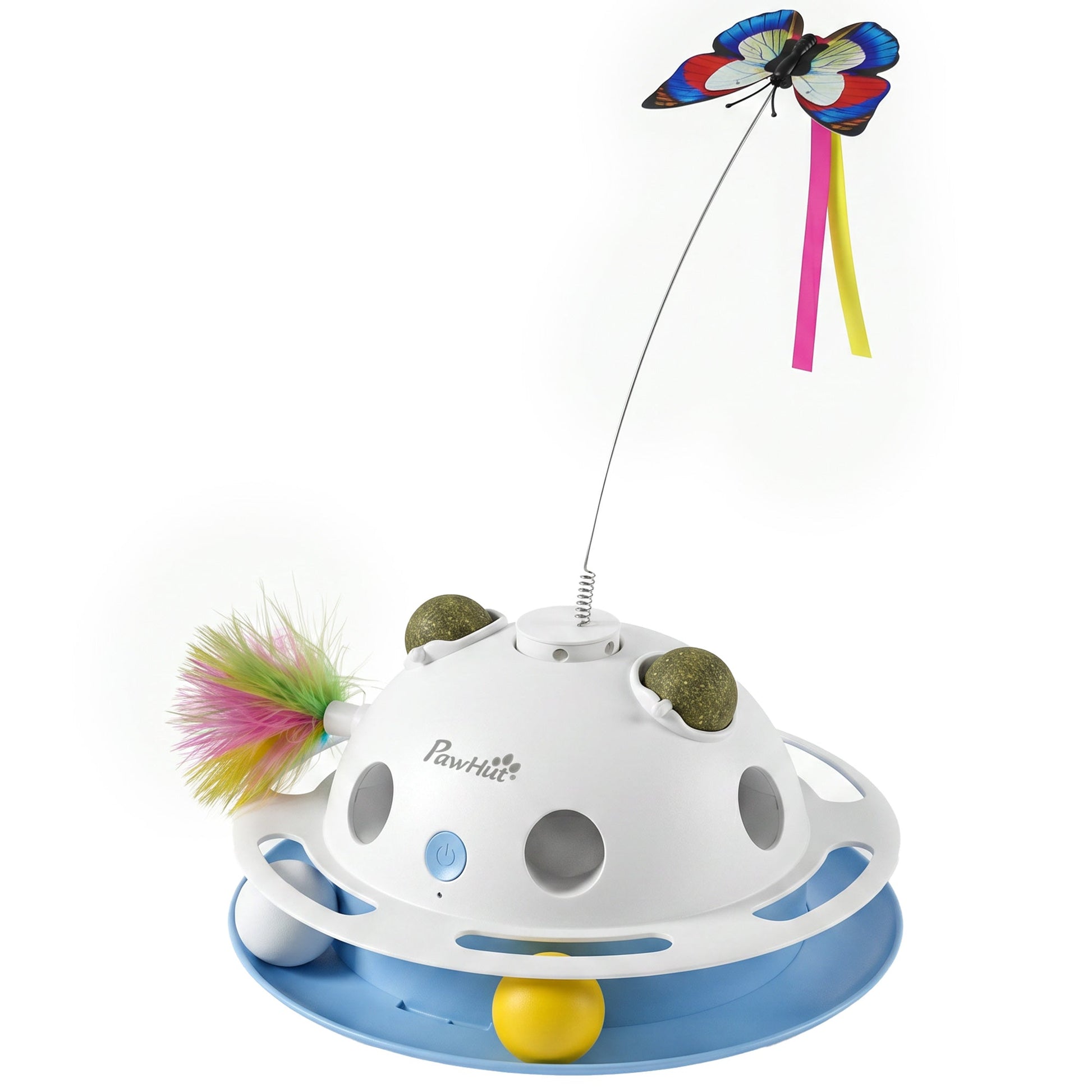 4-in-1 Interactive Cat Toys for Indoor Cats Adult, Automatic Smart Sensing Kitten Toy with Spinning Butterfly, Shooting Feathers & Catnip Balls, Dual Power Mode for Boredom Relief