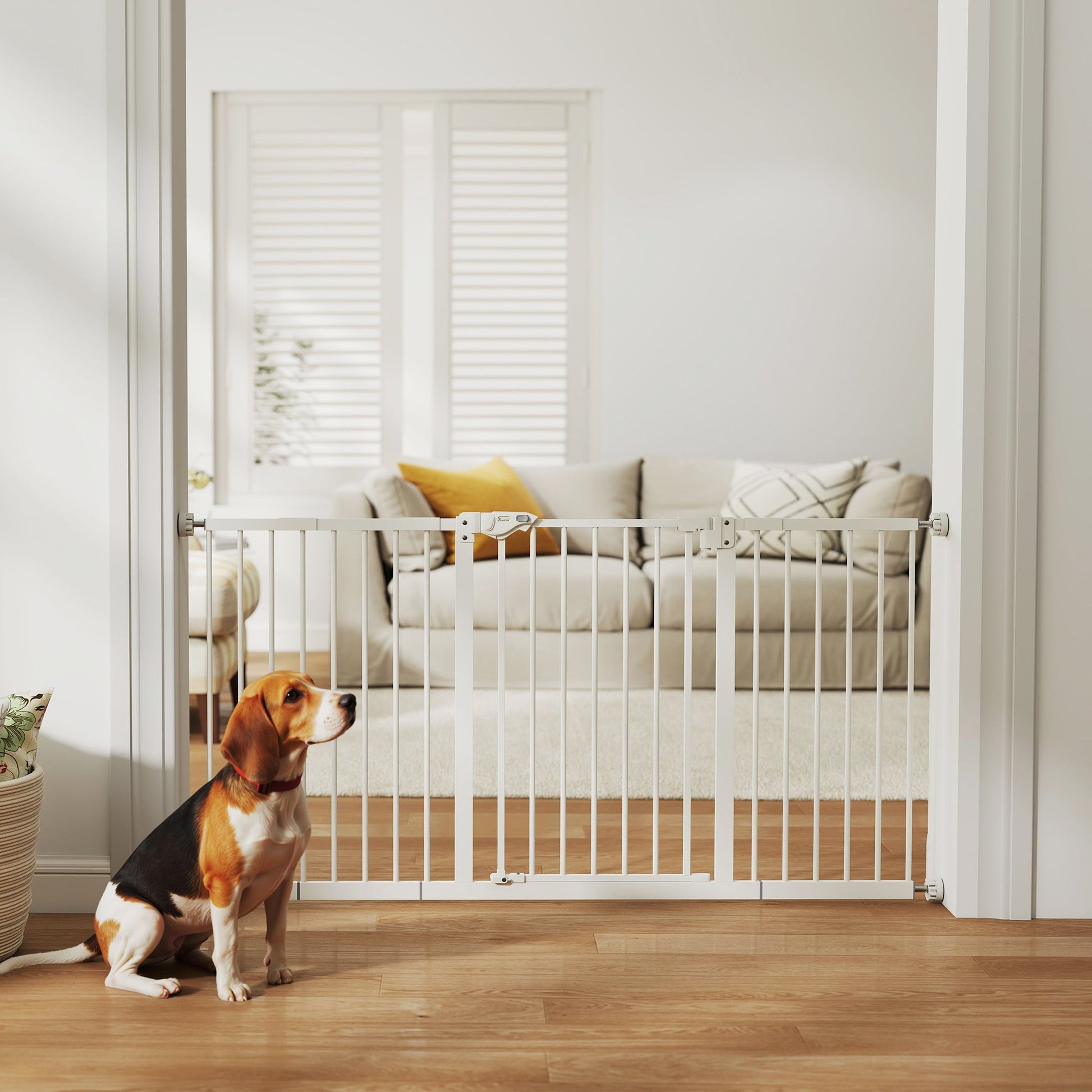 Dog Gate Stair Gate Pressure Fit Pets Barrier Auto Close for Doorway Hallway, 74-148cm Wide Adjustable, White