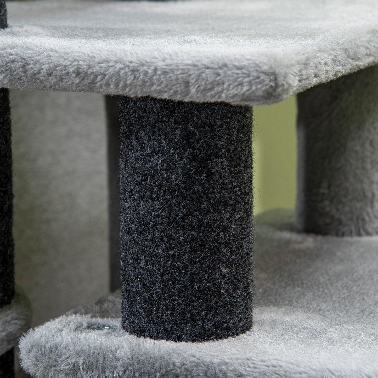 Dog Steps for Bed, 4 Step Pet Stairs with Cat House, Detachable Cover, Jute Scratching Post, Cat Climb ladder for Sofa w/ Hanging Balls  - Grey