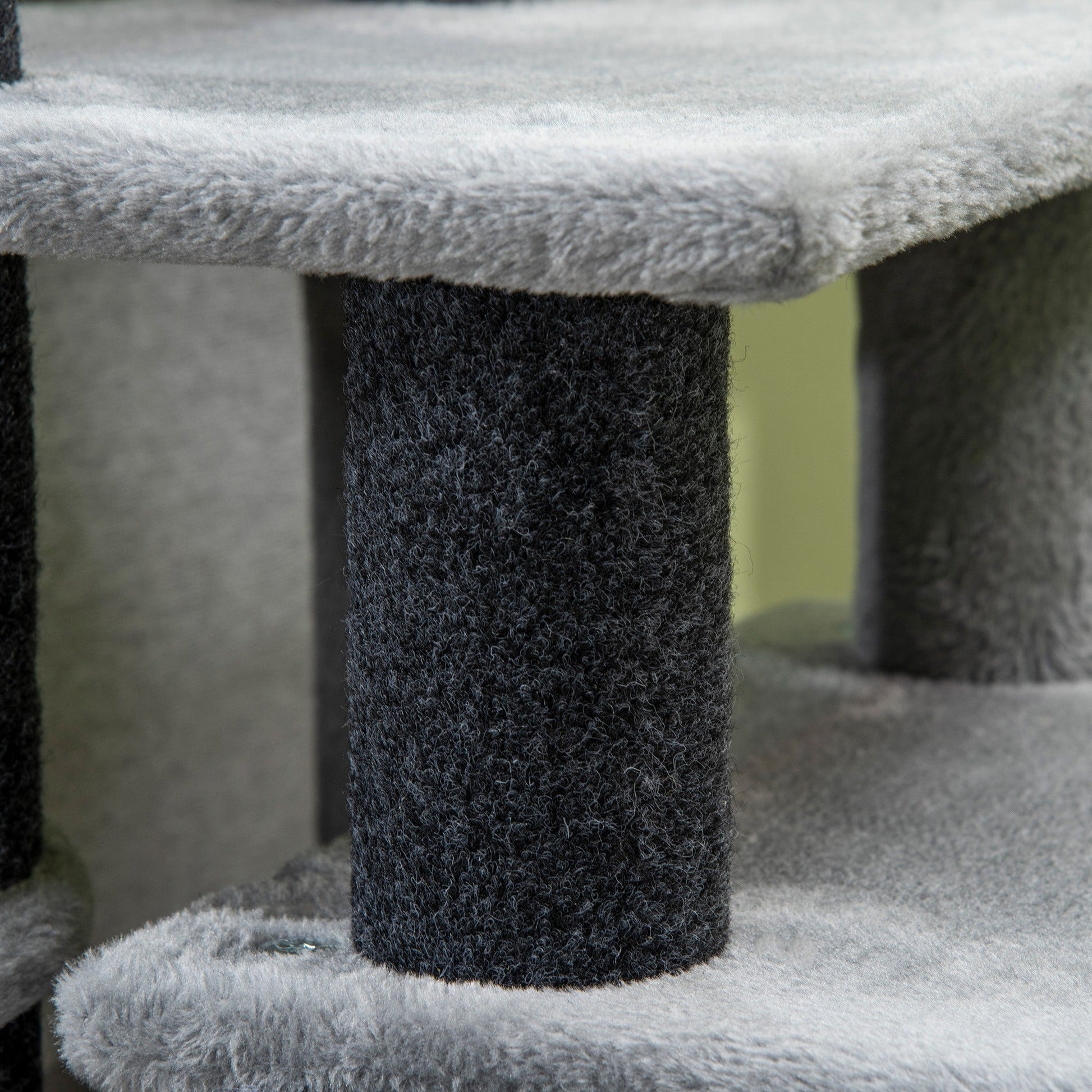 Dog Steps for Bed, 4 Step Pet Stairs with Cat House, Detachable Cover, Jute Scratching Post, Cat Climb ladder for Sofa w/ Hanging Balls  - Grey