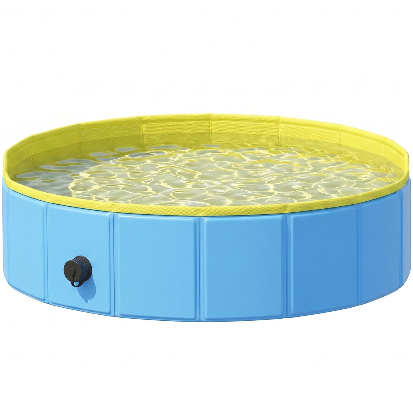 Foldable Dog Pool for Puppies and Ducks, Thickened PVC Dog Paddling Pool Bath Tub Hard Board, Anti-Slip Bottom and Hose Adapter for Easy Drainage, 100 x 30cm, Blue and Yellow