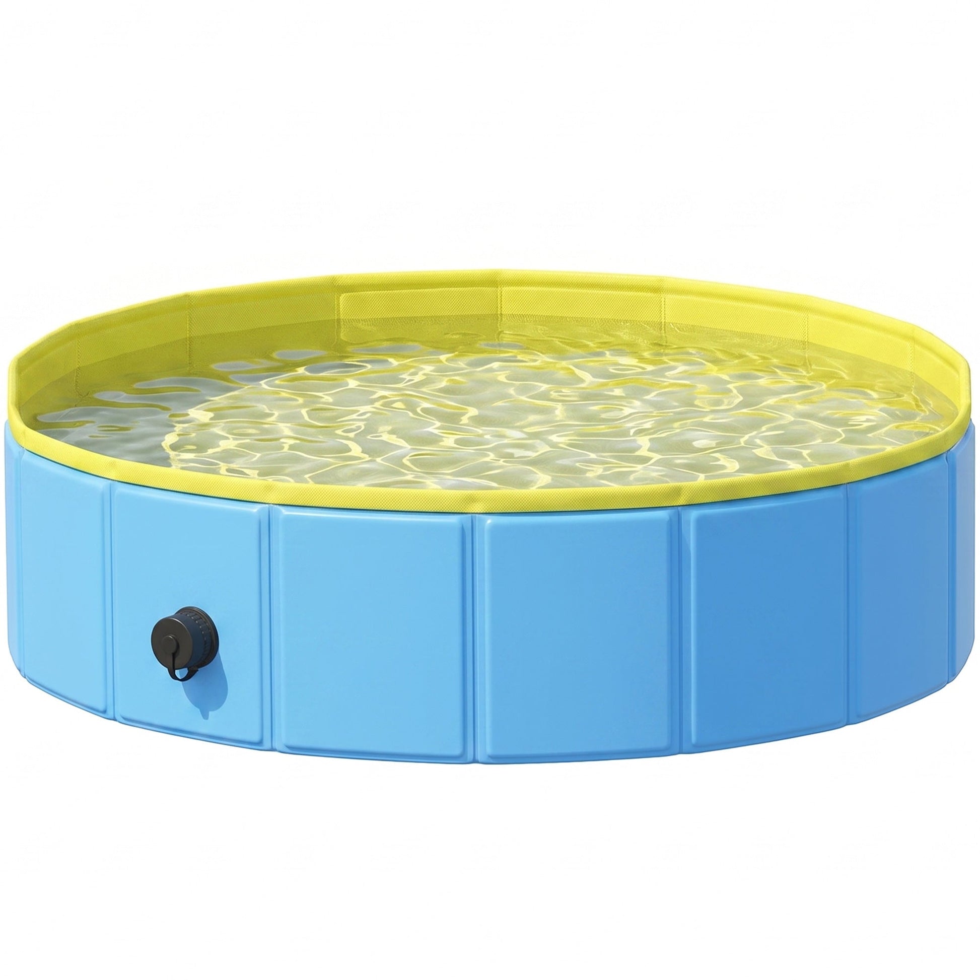 Foldable Dog Pool for Puppies and Ducks, Thickened PVC Dog Paddling Pool Bath Tub Hard Board, Anti-Slip Bottom and Hose Adapter for Easy Drainage, 100 x 30cm, Blue and Yellow